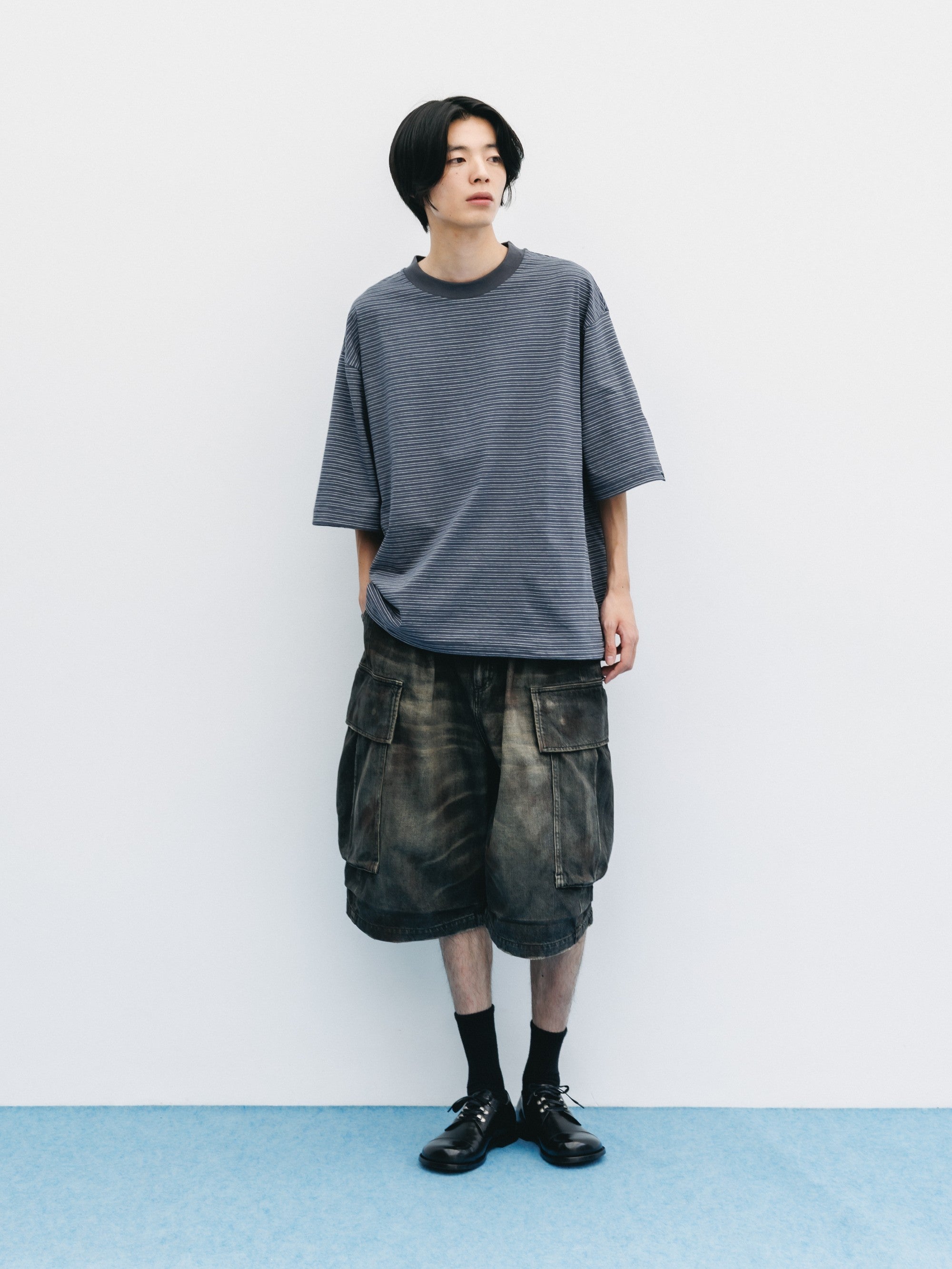 5.27 WED 20:00- IN STOCK】MICRO STRIPE S/S T-SHIRT WITH DRAWSTRINGS (G