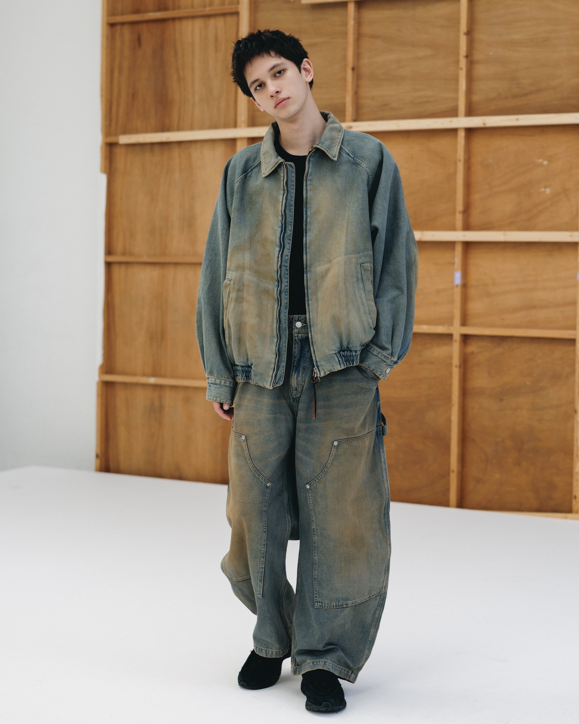 VINTAGE DYED SELVEDGE DENIM CITY UTILITY JACKET (VINTAGE BEIGE)