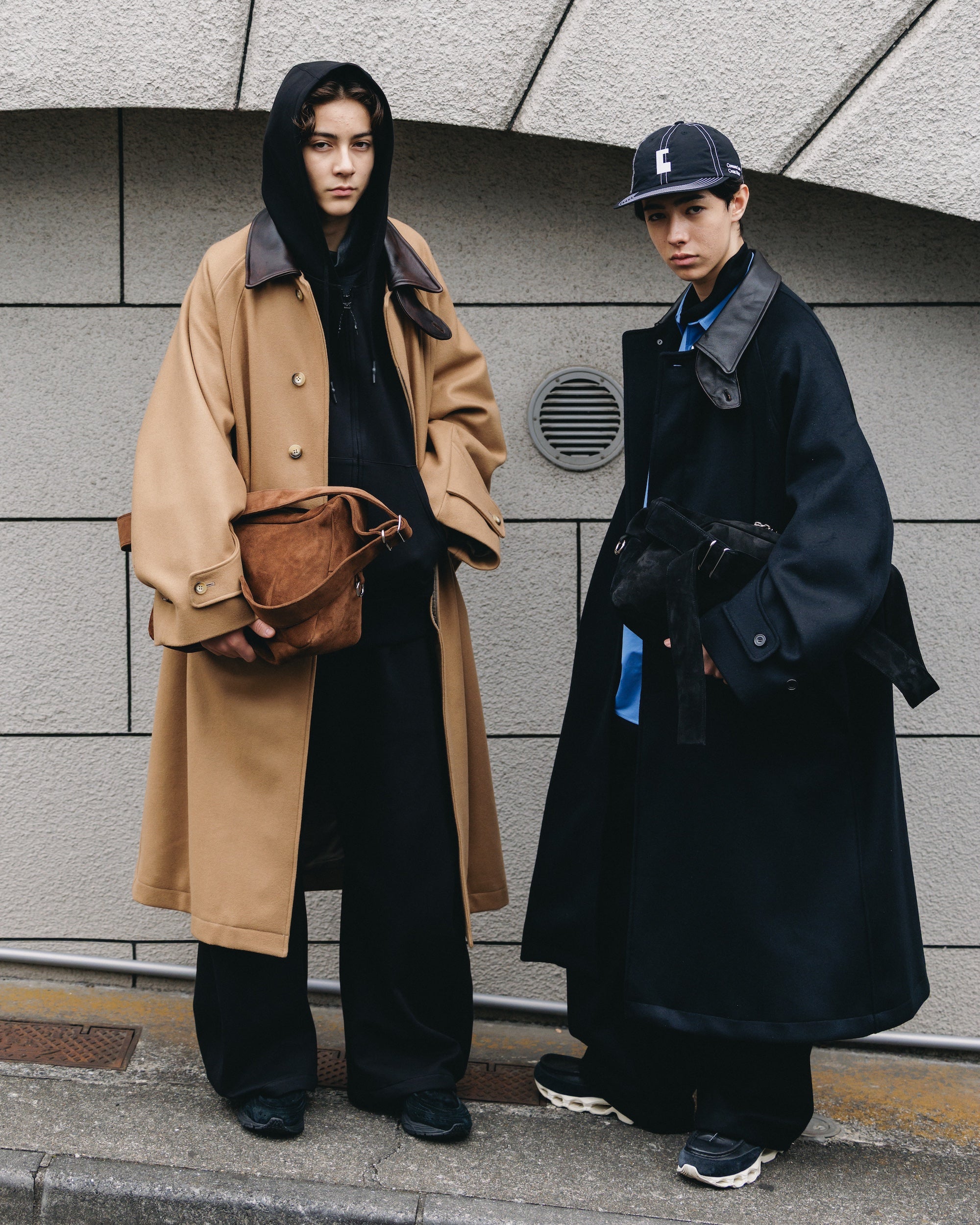 【12.10 WED 20:00- IN STOCK】LEATHER COLLAR WOOL MELTON BALMACAAN COAT (CAMEL)