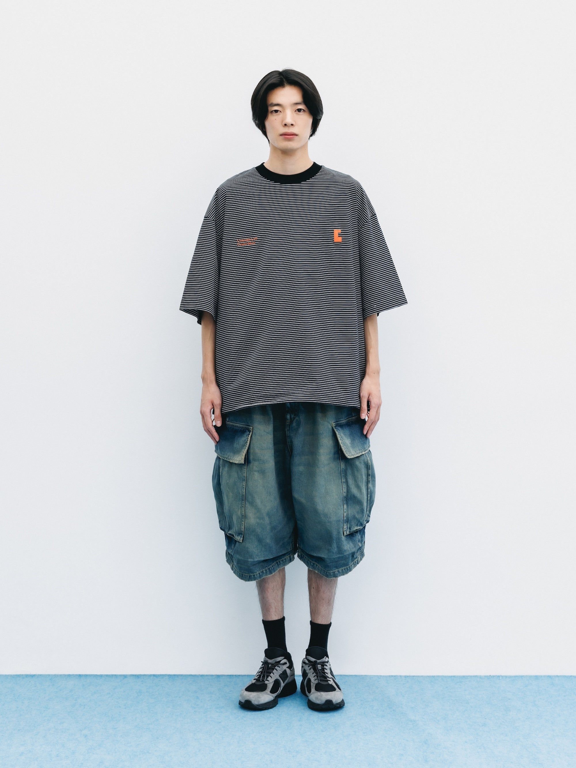 VINTAGE DYED SELVEDGE DENIM CITY MEGA POCKET BALLOON CARGO HALF PANTS (VINTAGE INDIGO)