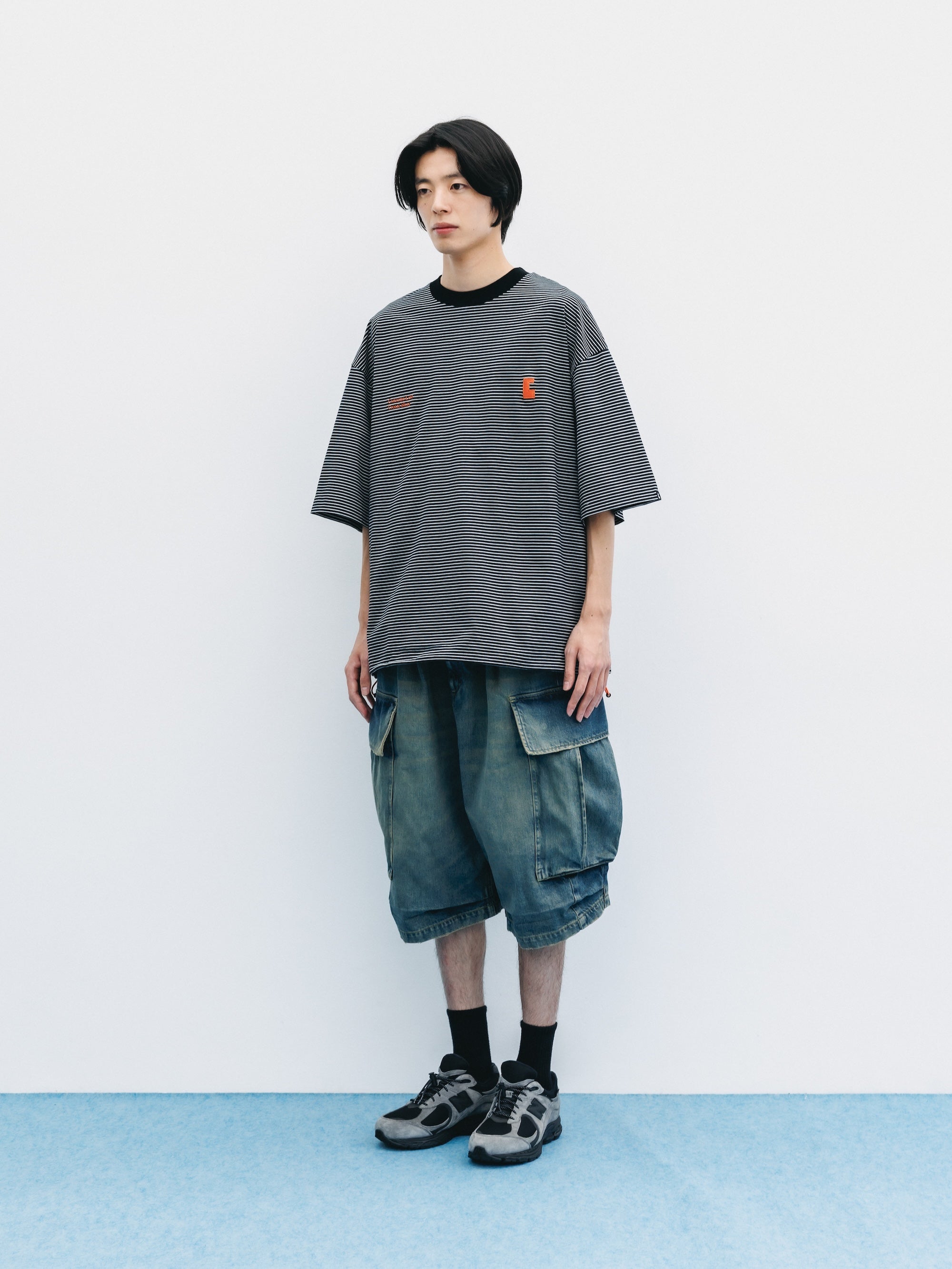 VINTAGE DYED SELVEDGE DENIM CITY MEGA POCKET BALLOON CARGO HALF PANTS (VINTAGE INDIGO)