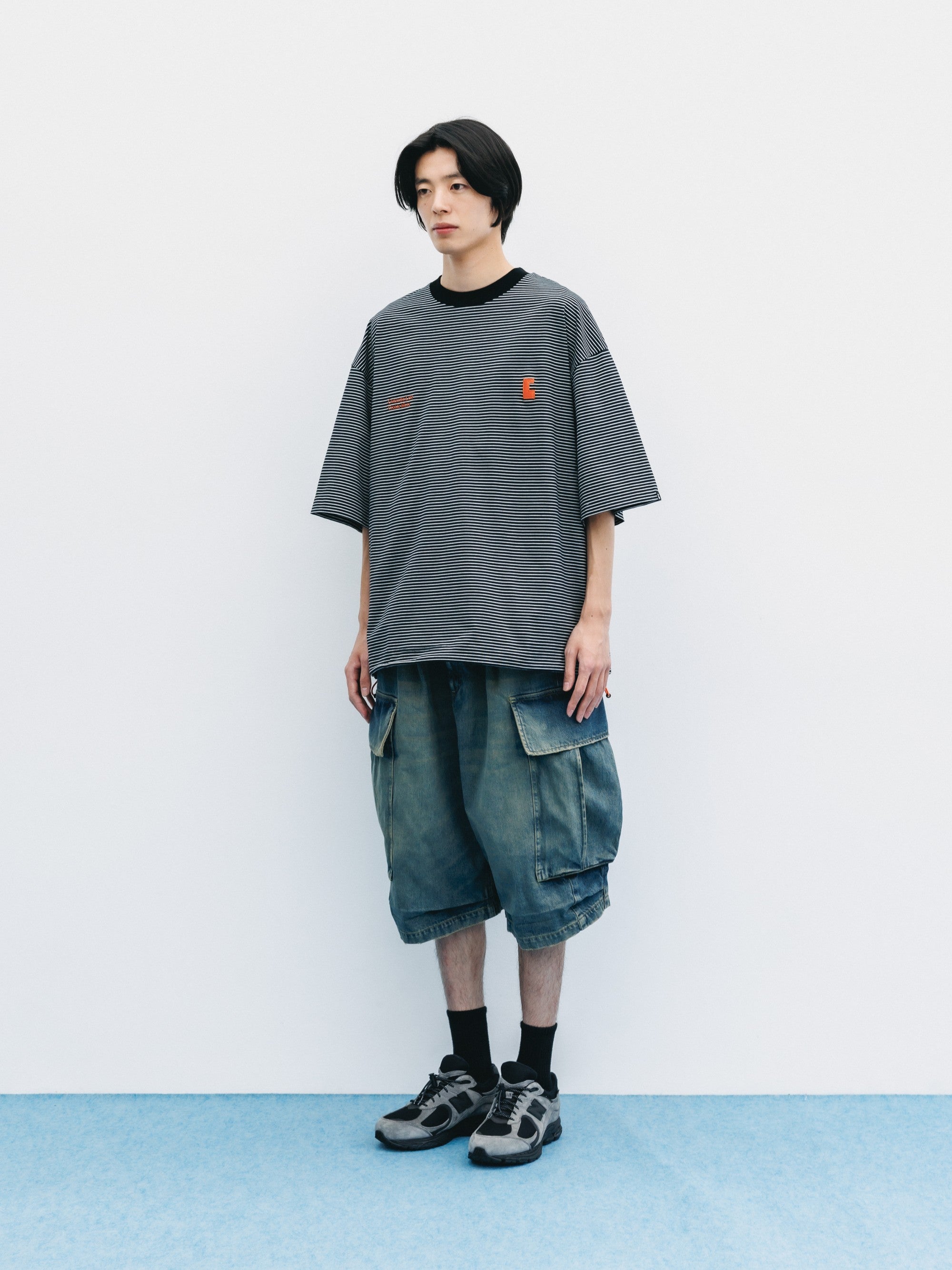 【6.13 SAT 20:00- IN STOCK】"C×CONCEPT" STRIPED S/S T-SHIRT WITH DRAWSTRINGS (BLACK×WHITE)