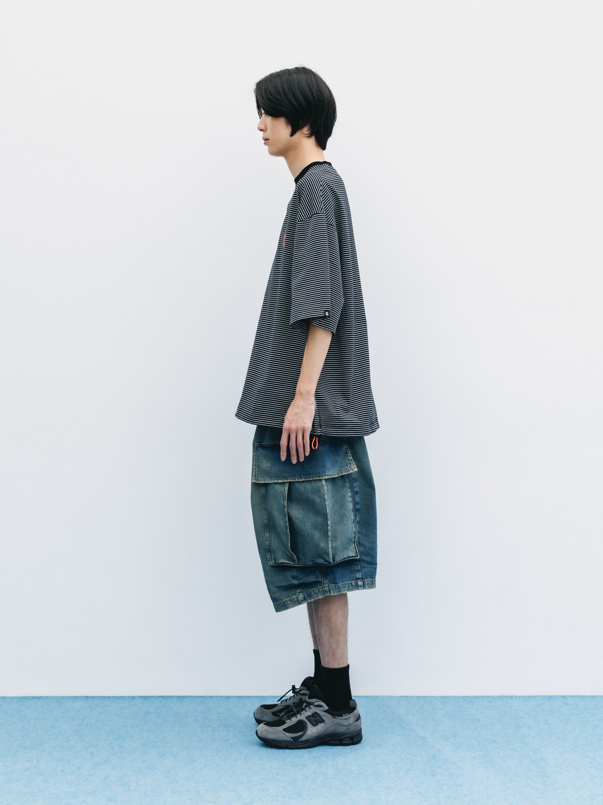 【6.13 SAT 20:00- IN STOCK】"C×CONCEPT" STRIPED S/S T-SHIRT WITH DRAWSTRINGS (BLACK×WHITE)
