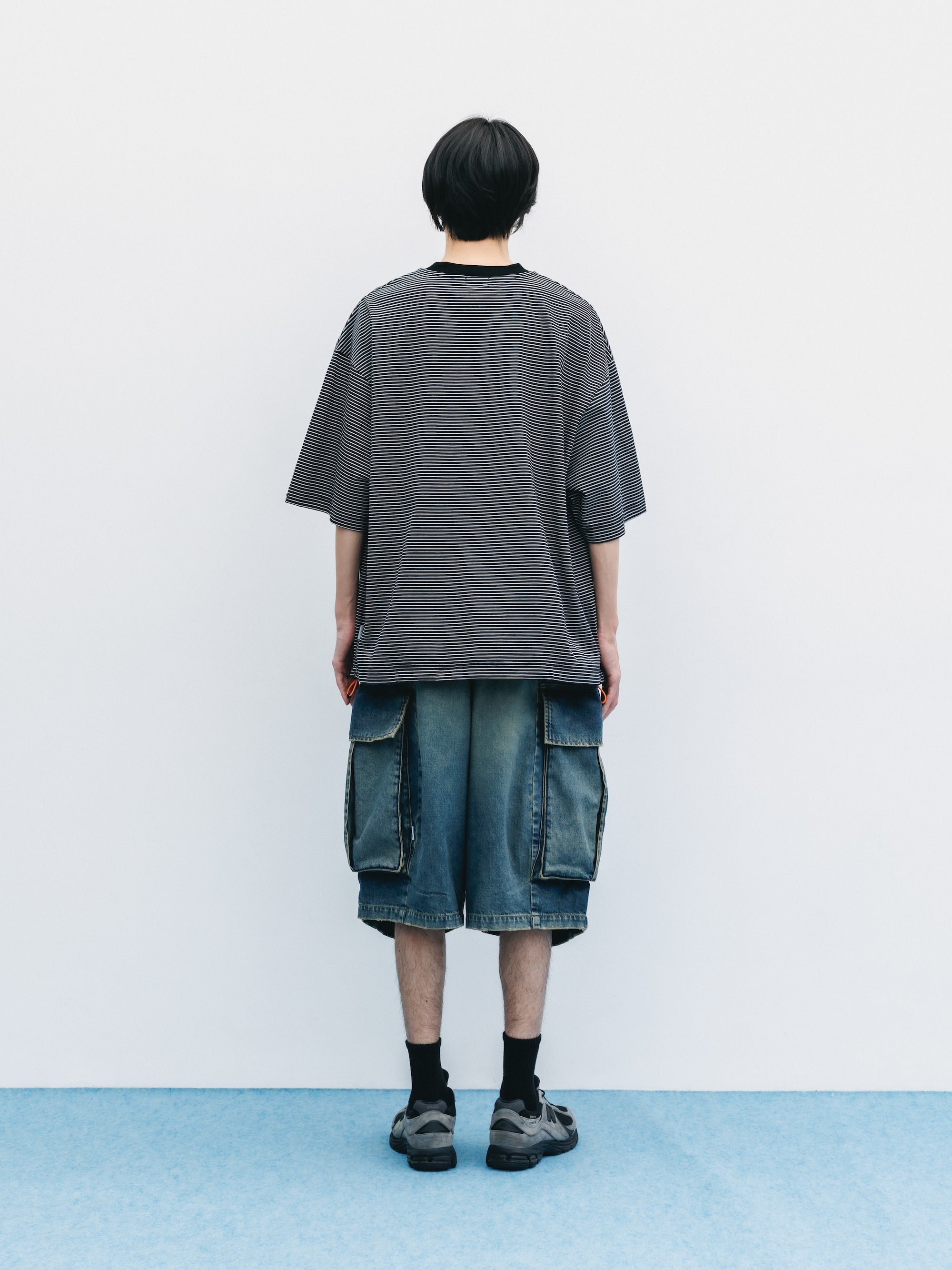 VINTAGE DYED SELVEDGE DENIM CITY MEGA POCKET BALLOON CARGO HALF PANTS (VINTAGE INDIGO)