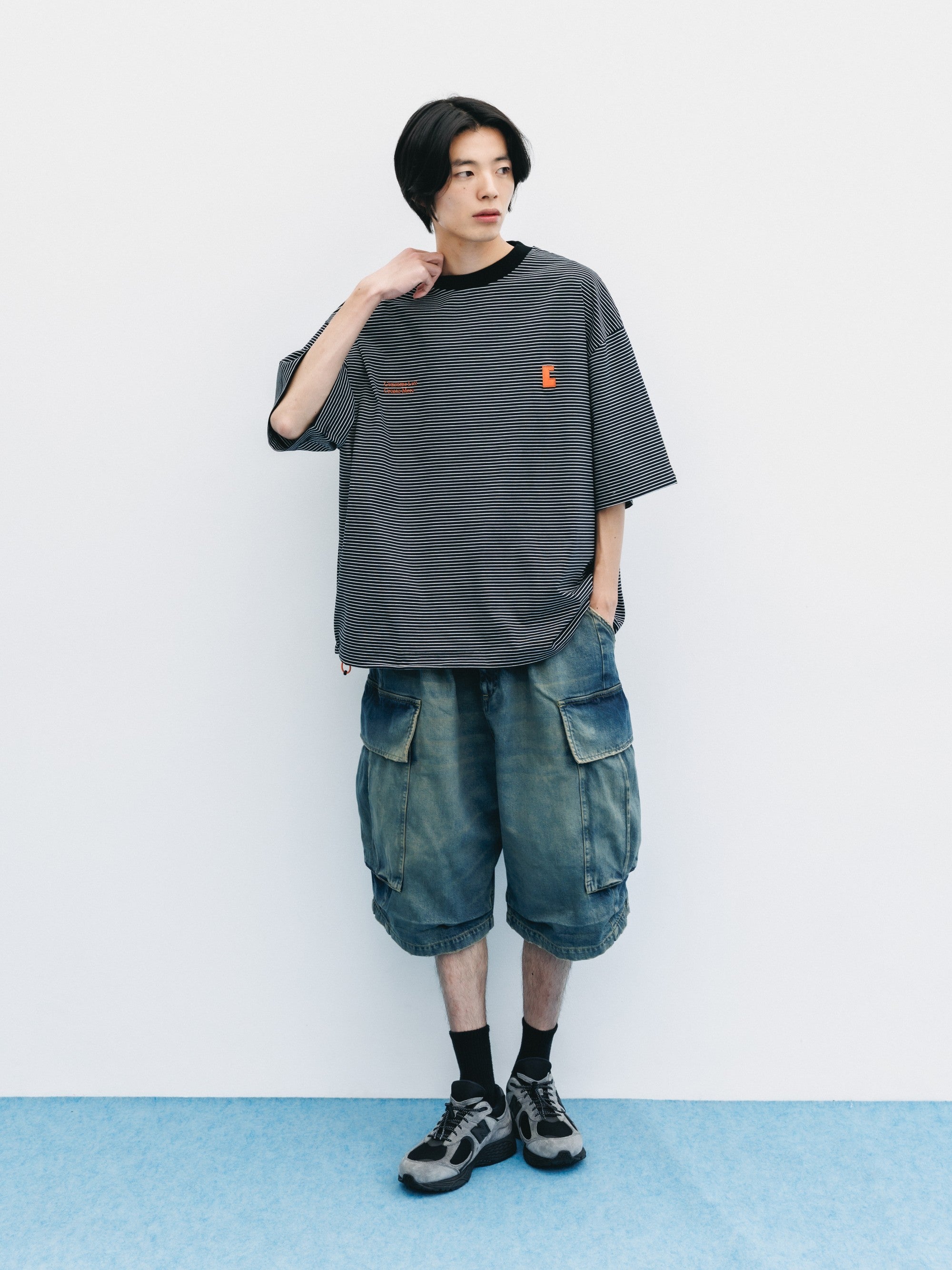【6.13 SAT 20:00- IN STOCK】"C×CONCEPT" STRIPED S/S T-SHIRT WITH DRAWSTRINGS (BLACK×WHITE)