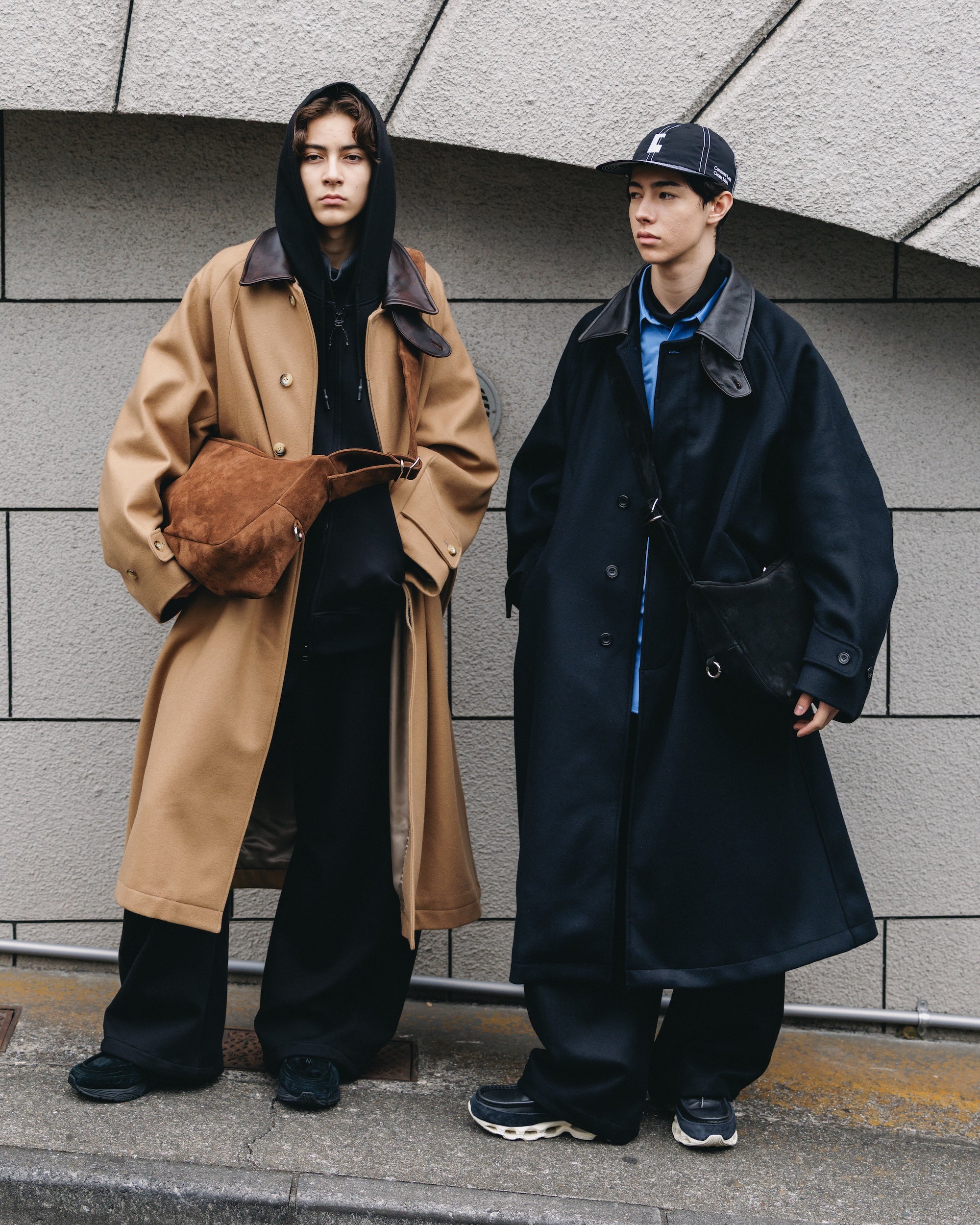 12.20 SAT 20:00- INSTOCK】LEATHER COLLAR WOOL MELTON BALMACAAN COAT (C