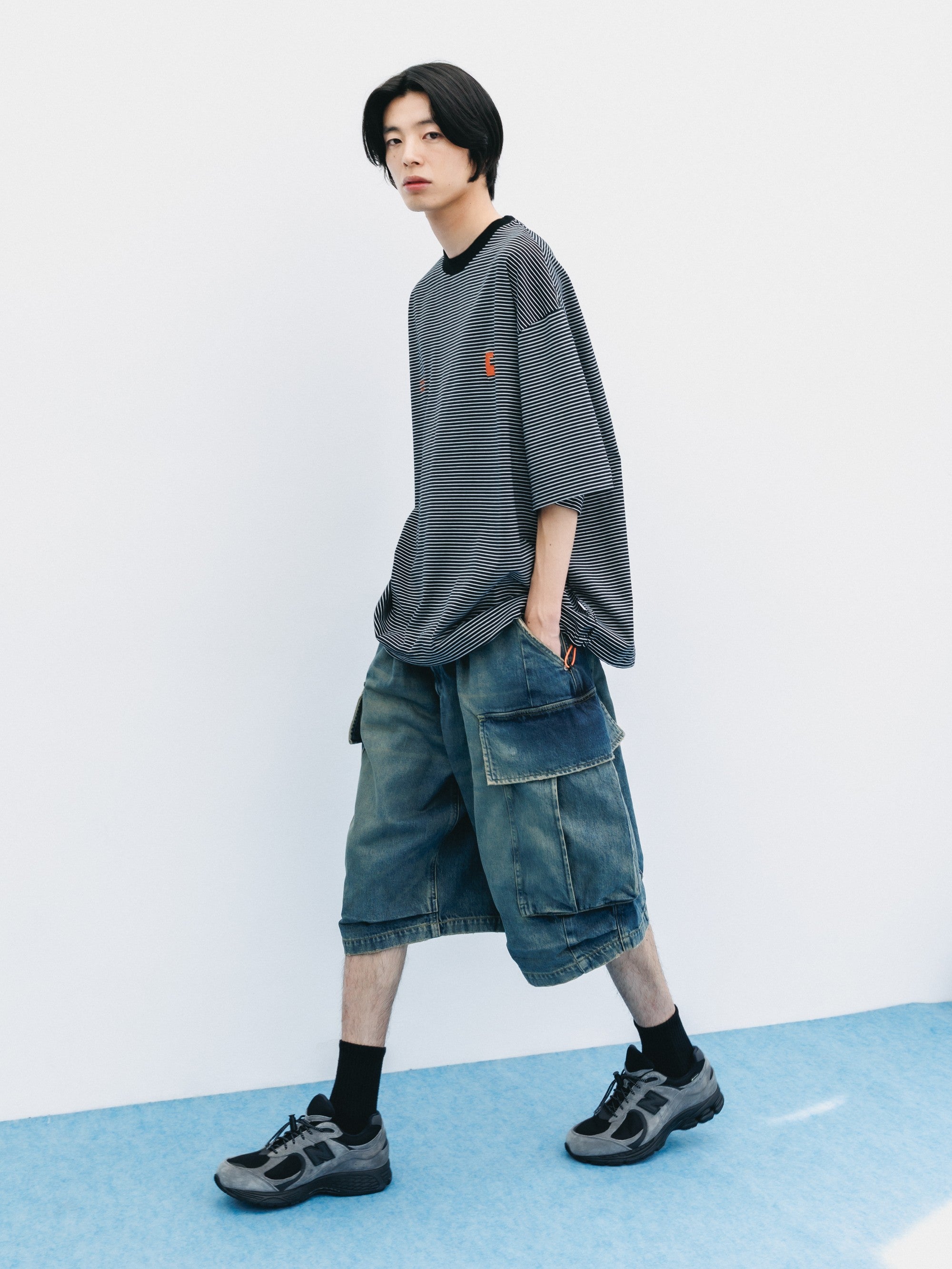 【6.13 SAT 20:00- IN STOCK】"C×CONCEPT" STRIPED S/S T-SHIRT WITH DRAWSTRINGS (BLACK×WHITE)