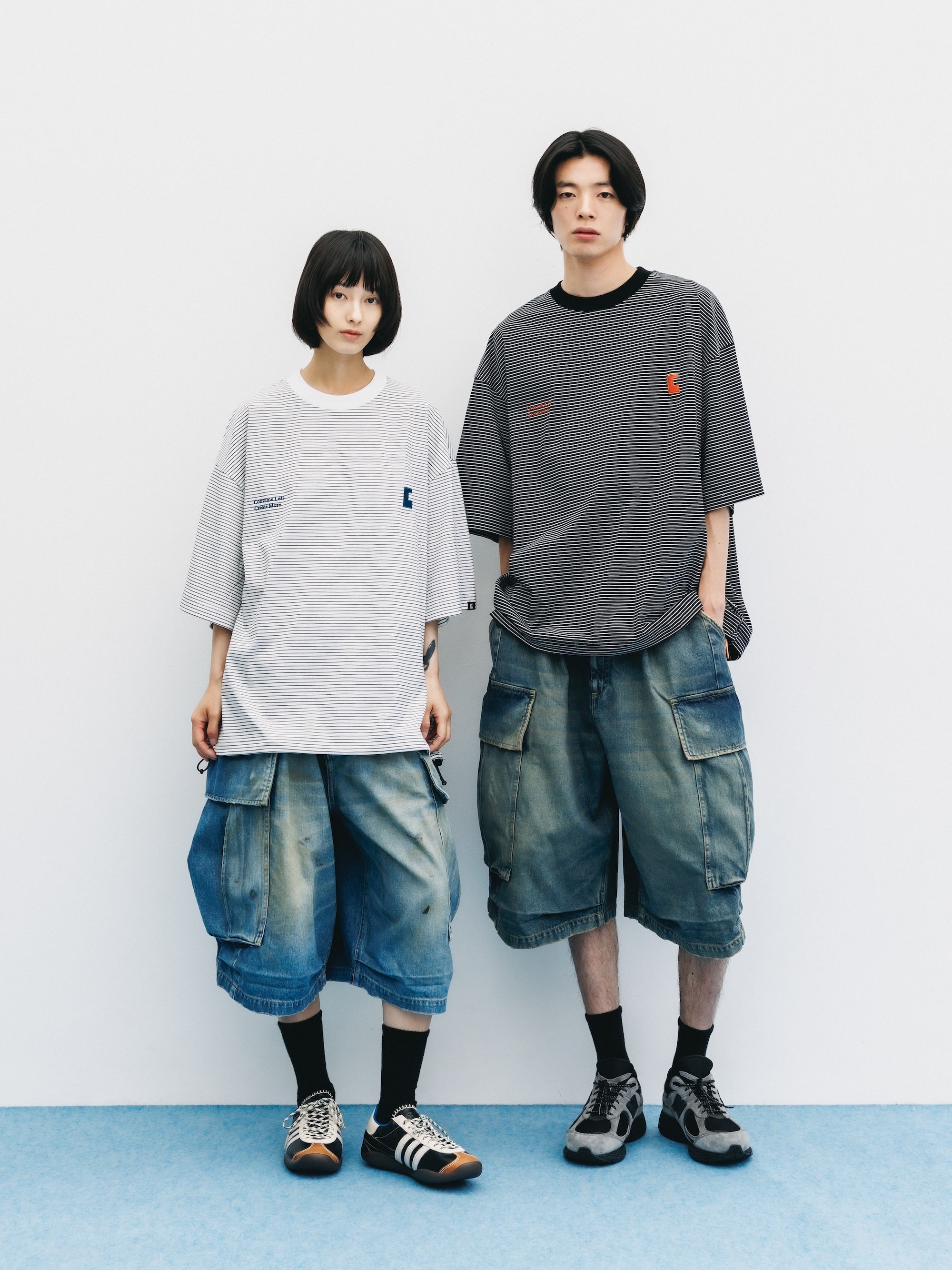 VINTAGE DYED SELVEDGE DENIM CITY MEGA POCKET BALLOON CARGO HALF PANTS (VINTAGE INDIGO)