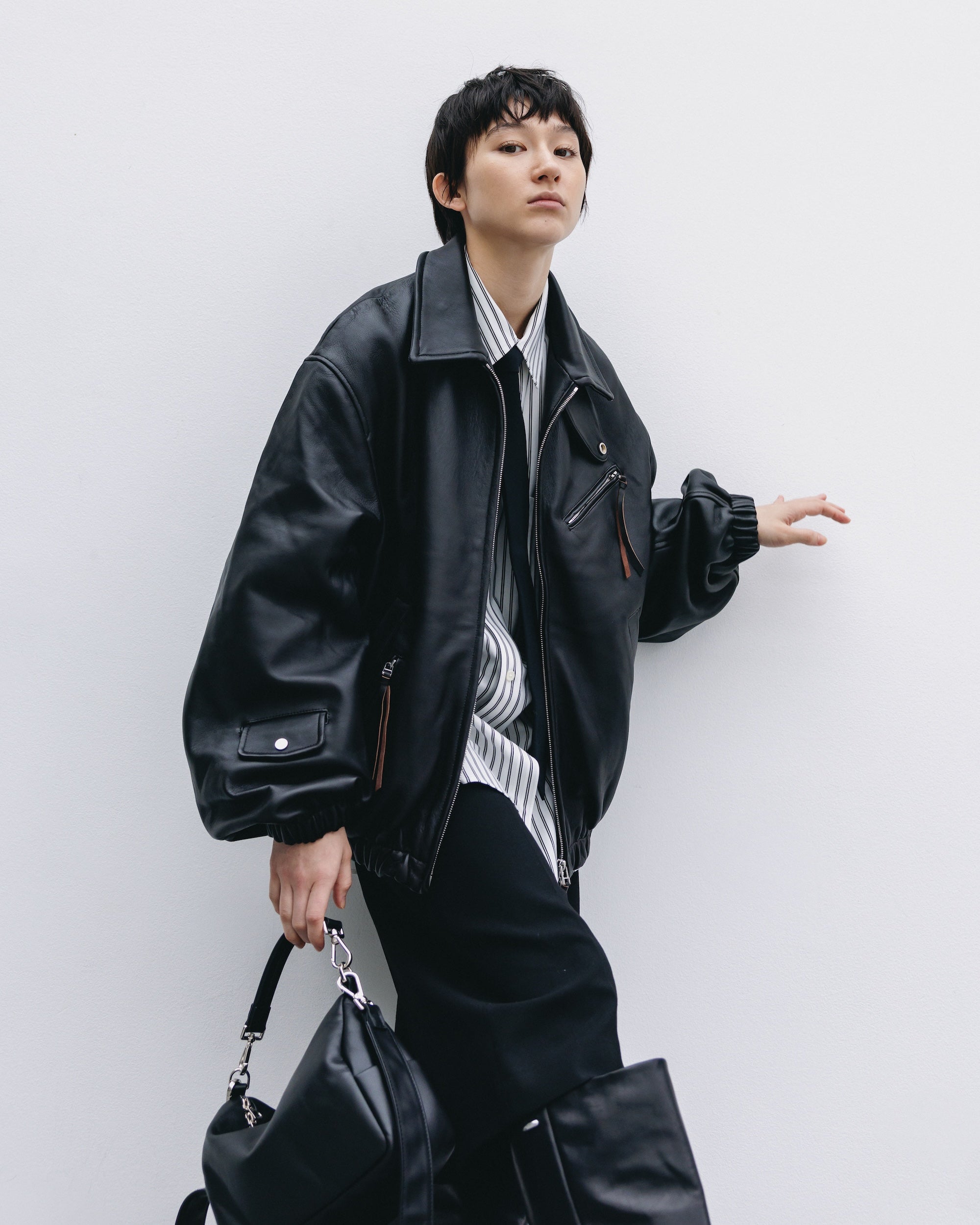 【11.1 SAT 20:00- IN STOCK】SHEEP LEATHER UTILITY JACKET (BLACK)