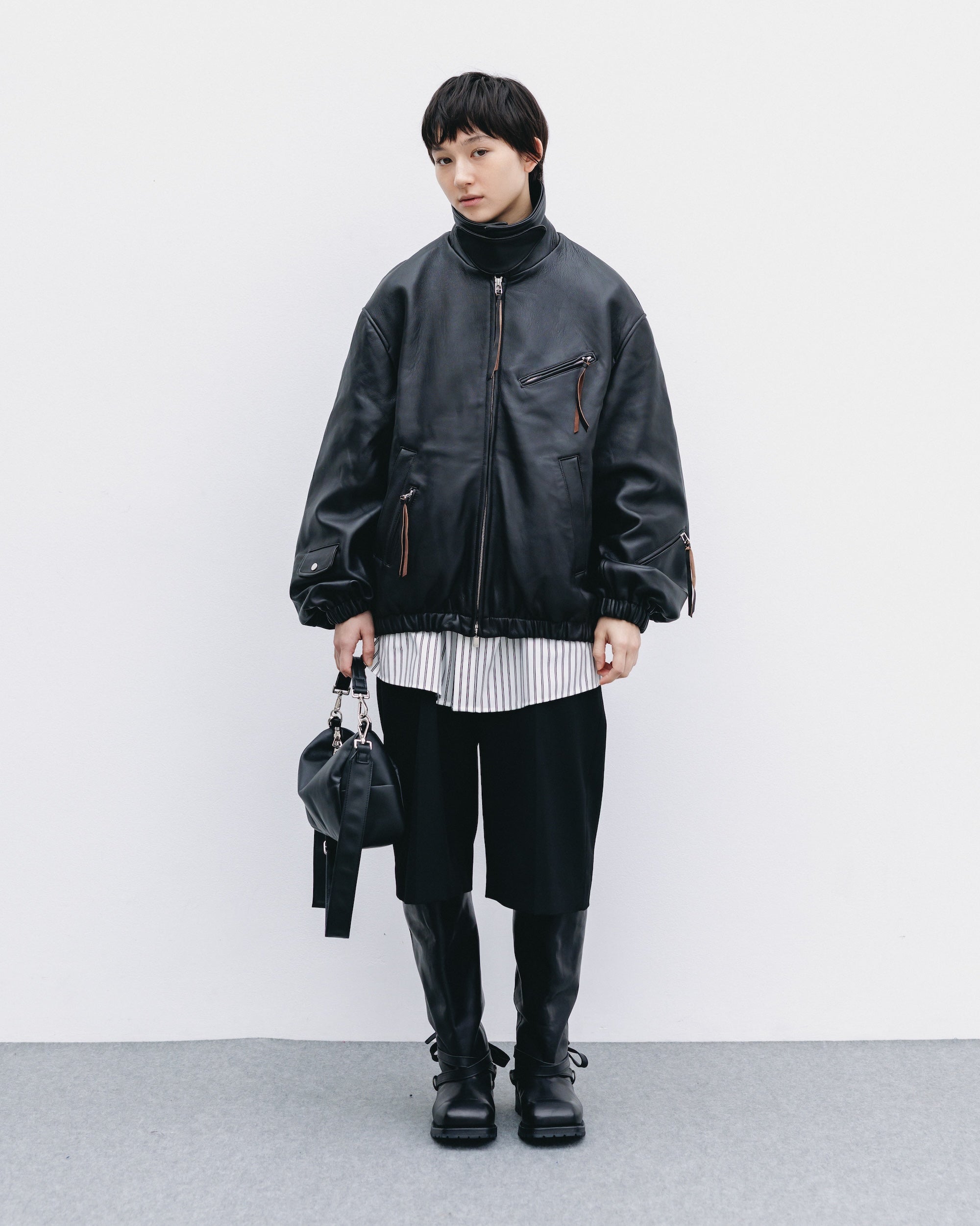 SHEEP LEATHER UTILITY JACKET (BLACK)