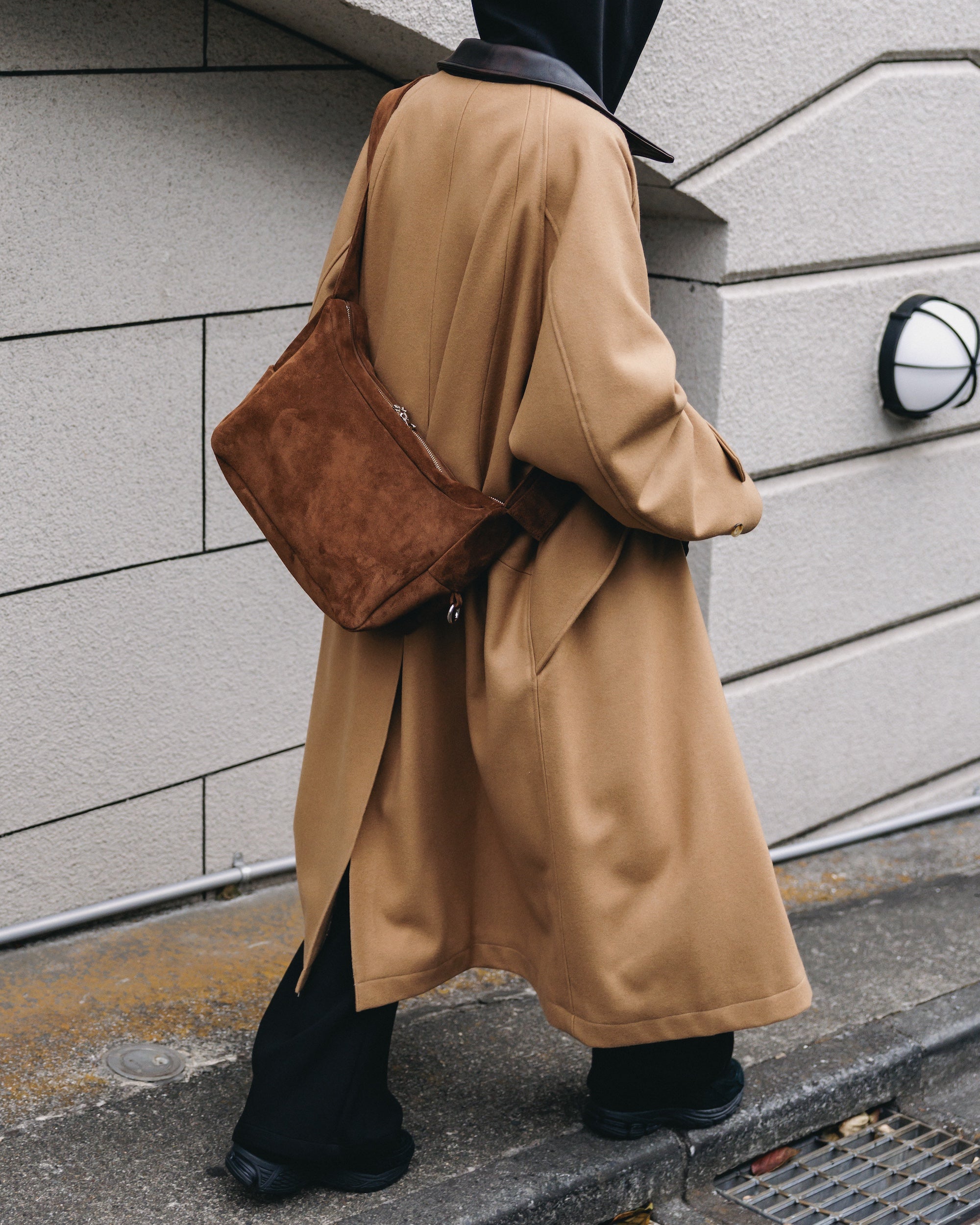 【12.10 WED 20:00- IN STOCK】LEATHER COLLAR WOOL MELTON BALMACAAN COAT (CAMEL)