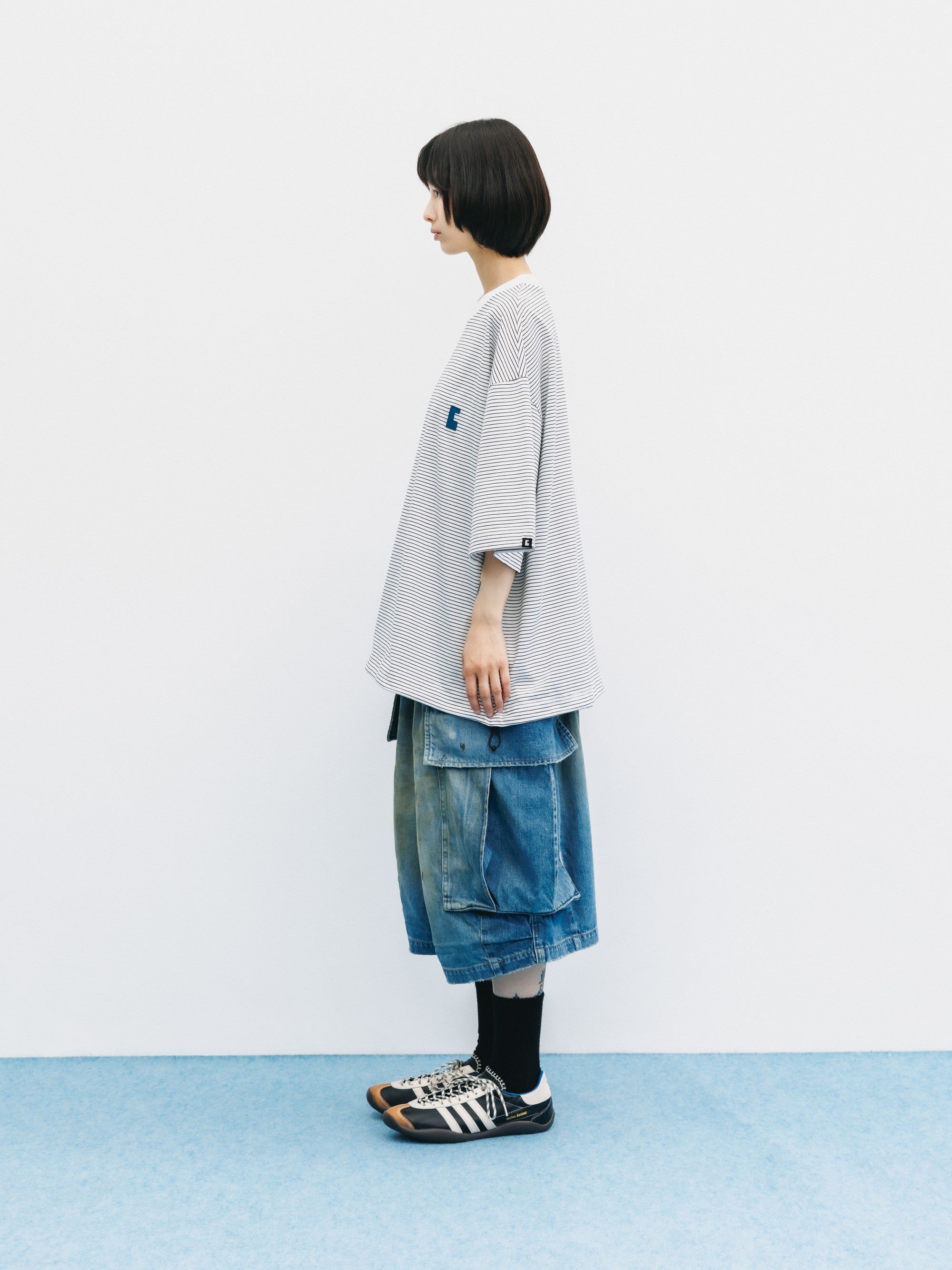 【6.13 SAT 20:00- IN STOCK】"C×CONCEPT" STRIPED S/S T-SHIRT WITH DRAWSTRINGS (WHITE×BLACK)