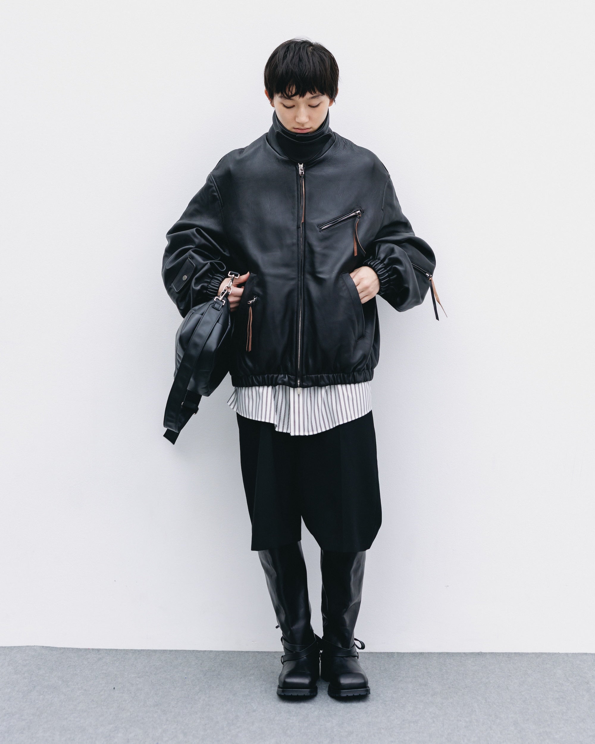 【11.1 SAT 20:00- IN STOCK】SHEEP LEATHER UTILITY JACKET (BLACK)