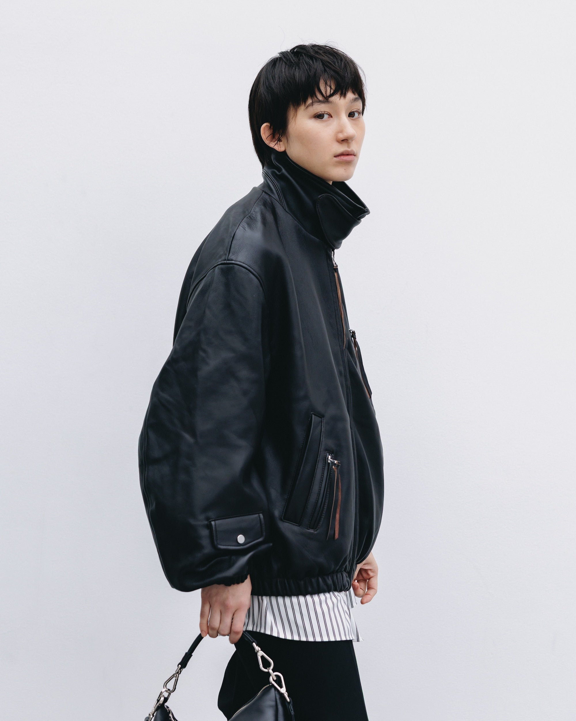 SHEEP LEATHER UTILITY JACKET (BLACK)