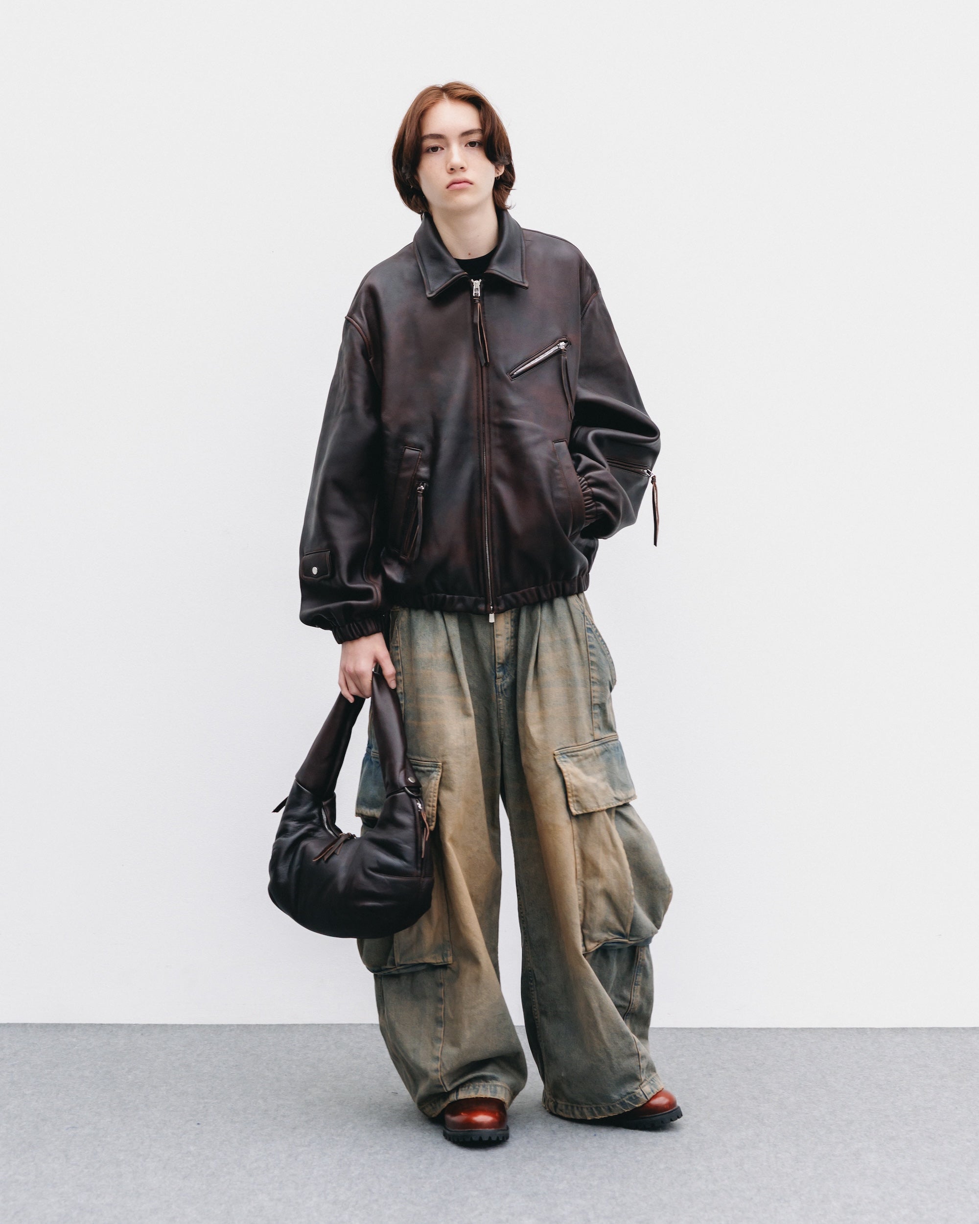 【11.1 SAT 20:00- IN STOCK】SHEEP LEATHER UTILITY JACKET (BROWN)