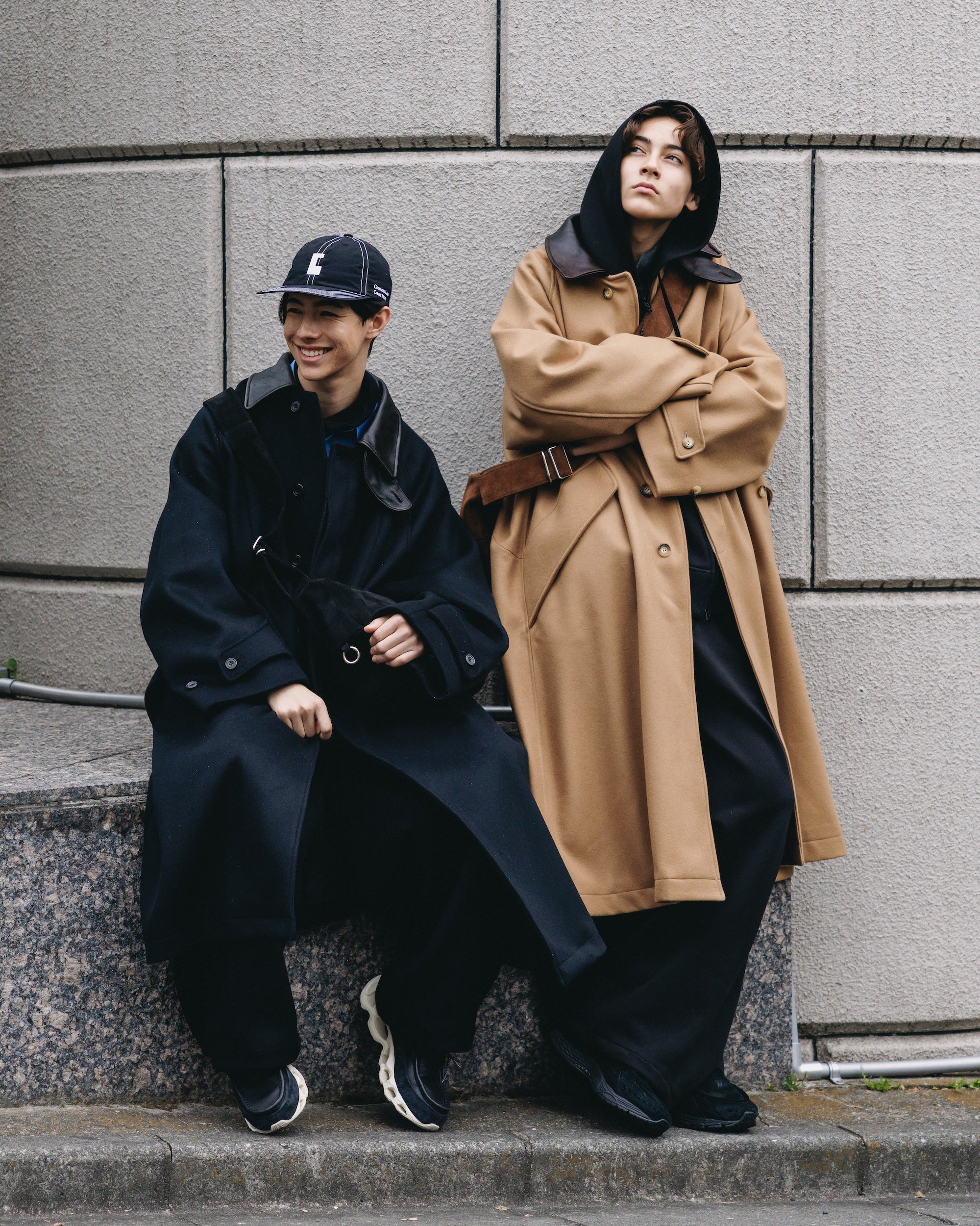 【12.10 WED 20:00- IN STOCK】LEATHER COLLAR WOOL MELTON BALMACAAN COAT (BLACK)