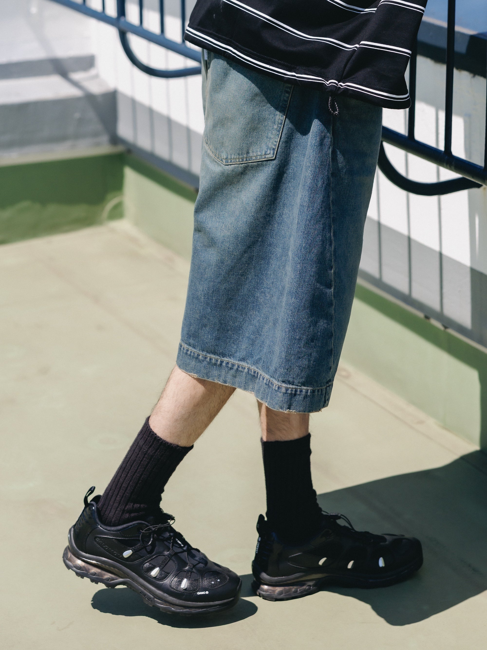 VINTAGE DYED SELVEDGE DENIM CITY BAGGY HALF PANTS (VINTAGE INDIGO)