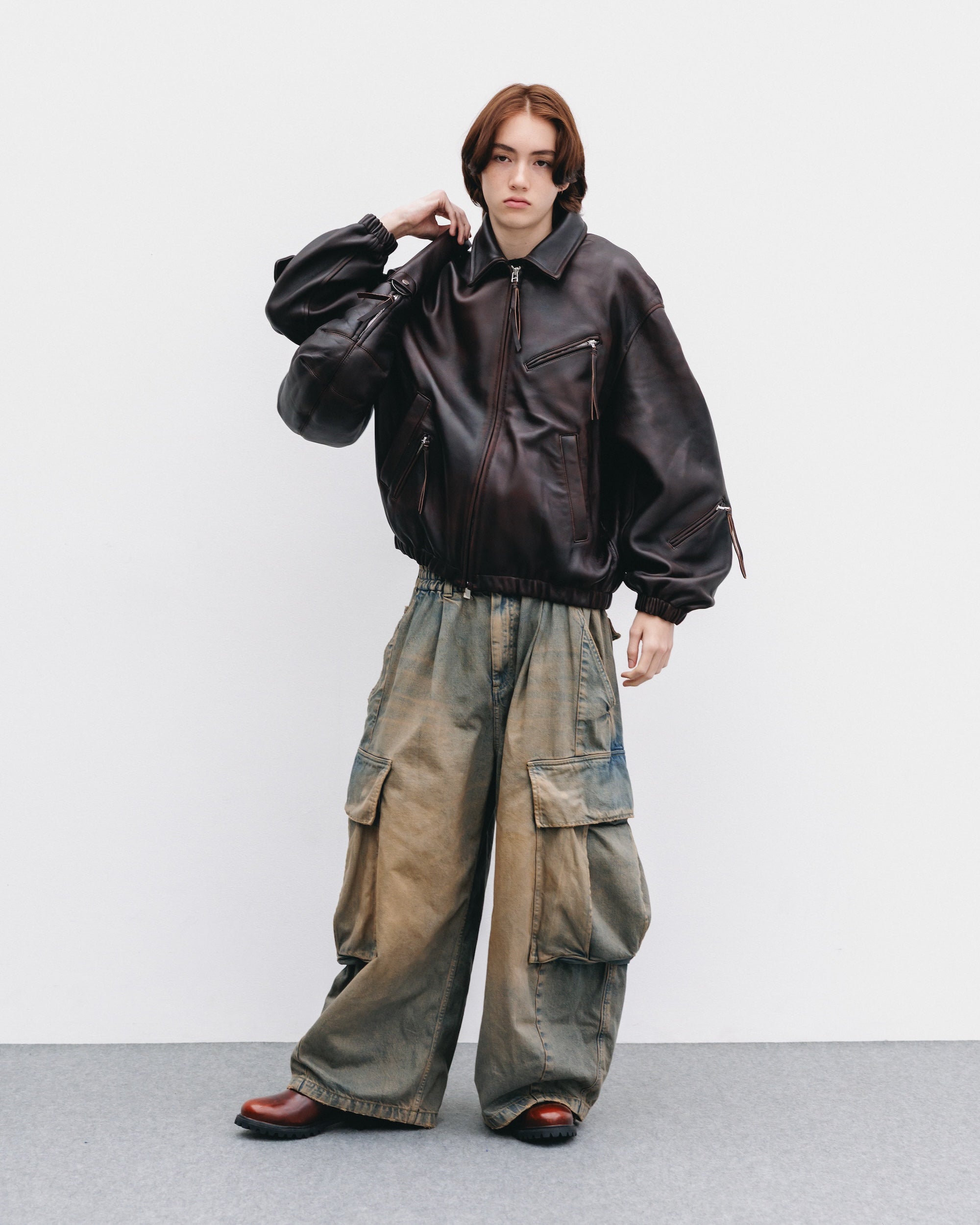 【11.1 SAT 20:00- IN STOCK】SHEEP LEATHER UTILITY JACKET (BROWN)