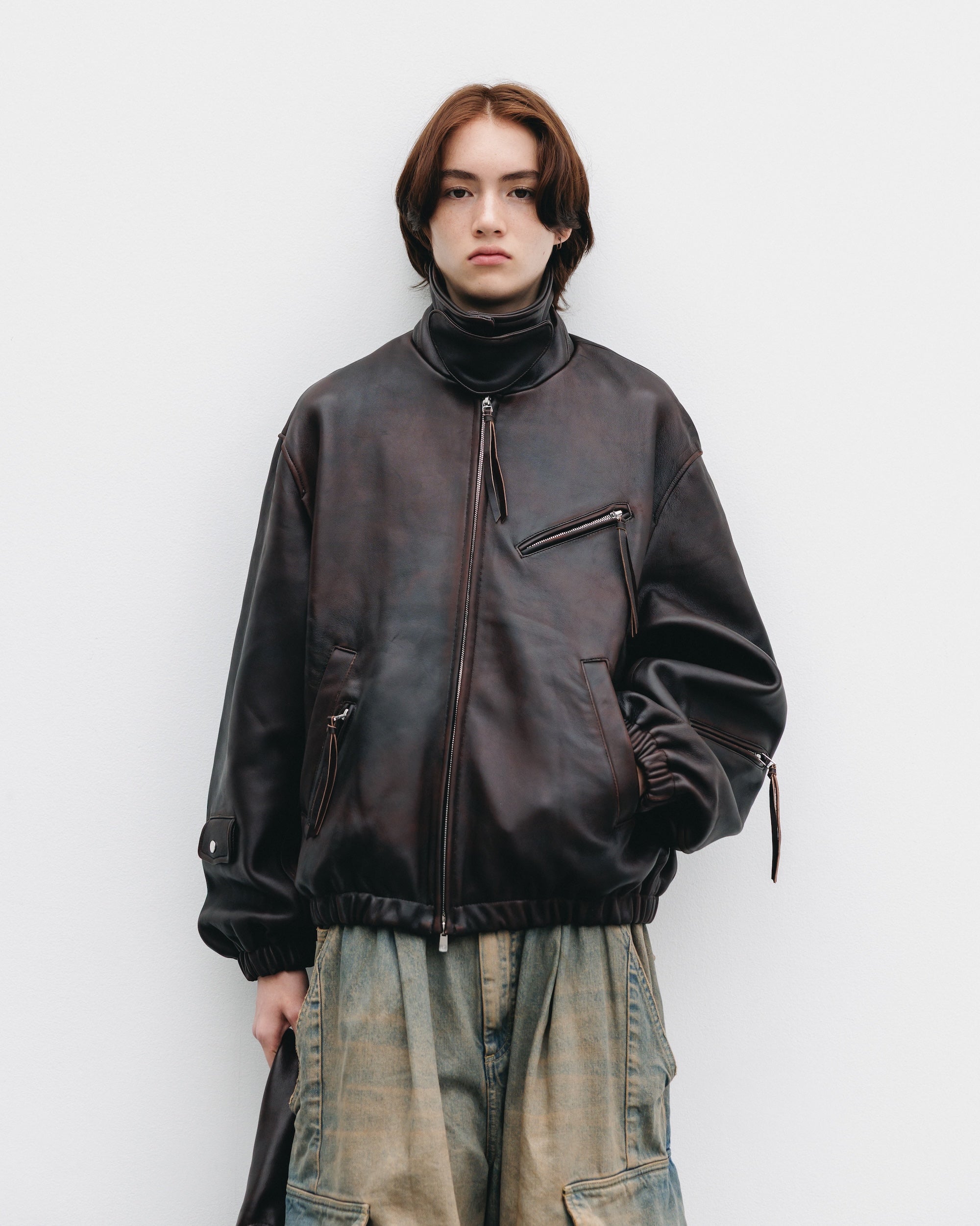 【11.1 SAT 20:00- IN STOCK】SHEEP LEATHER UTILITY JACKET (BROWN)