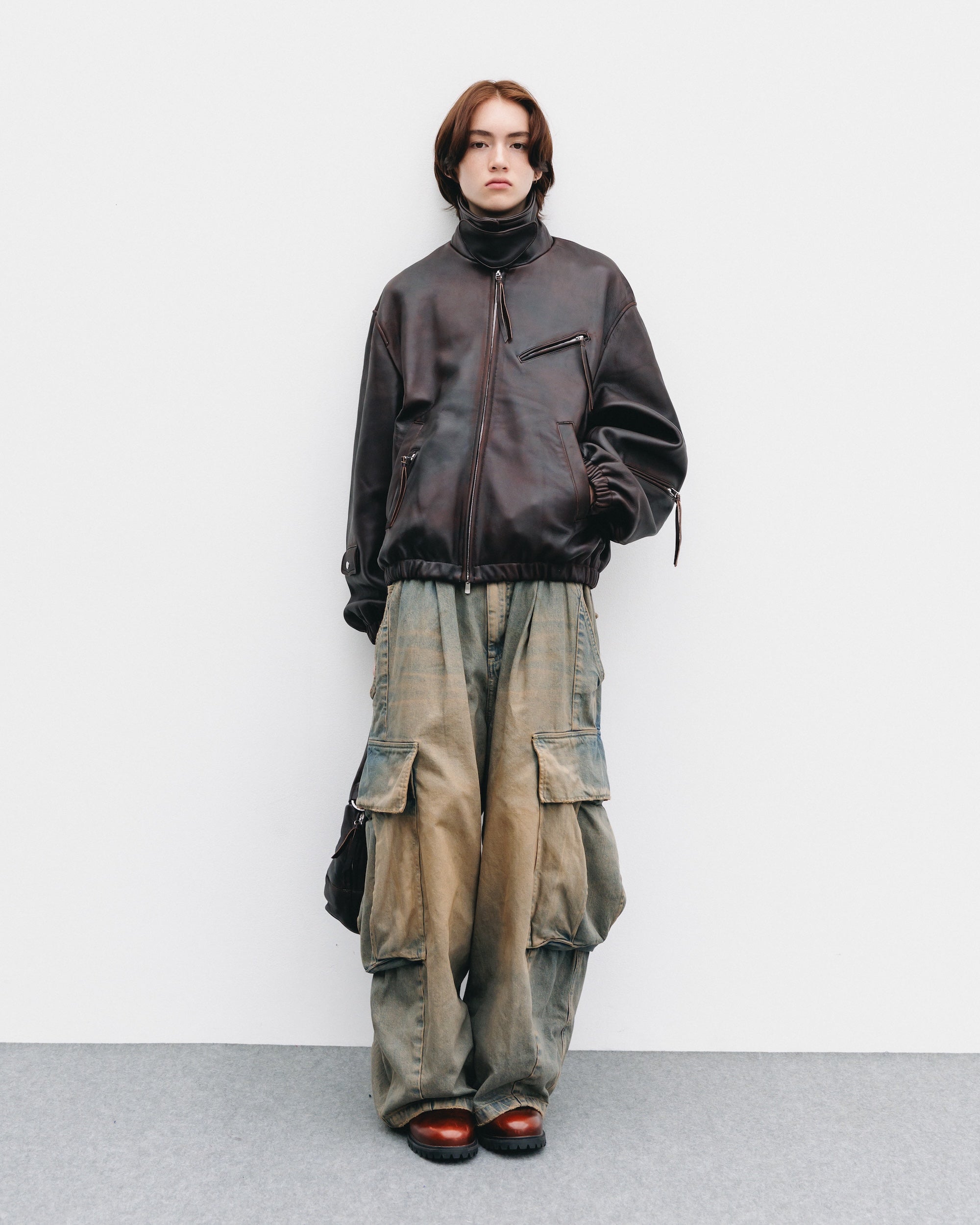 SHEEP LEATHER UTILITY JACKET (BROWN)