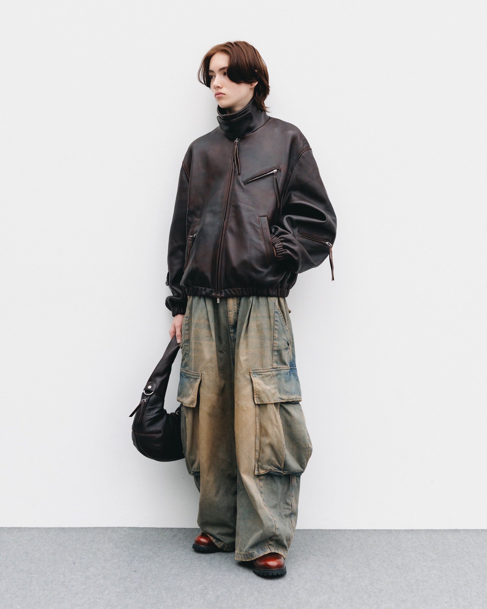 SHEEP LEATHER UTILITY JACKET (BROWN)