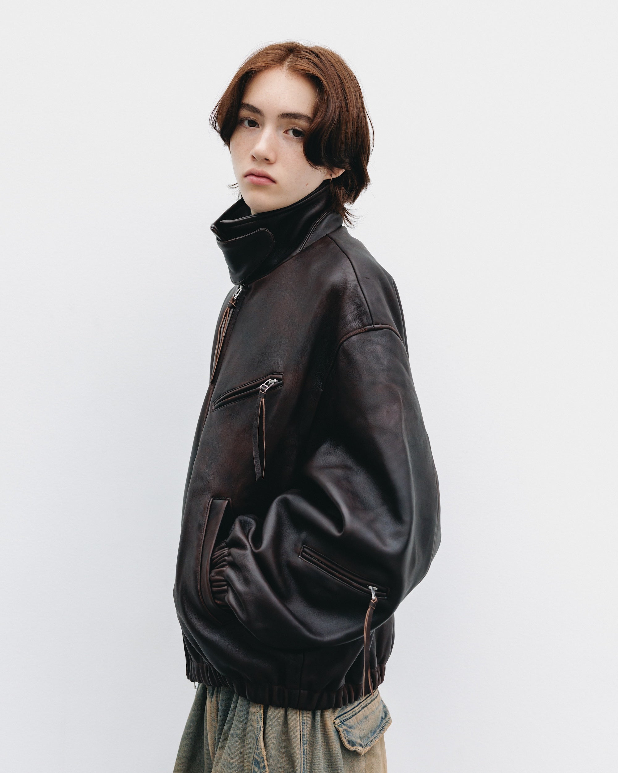 【11.1 SAT 20:00- IN STOCK】SHEEP LEATHER UTILITY JACKET (BROWN)