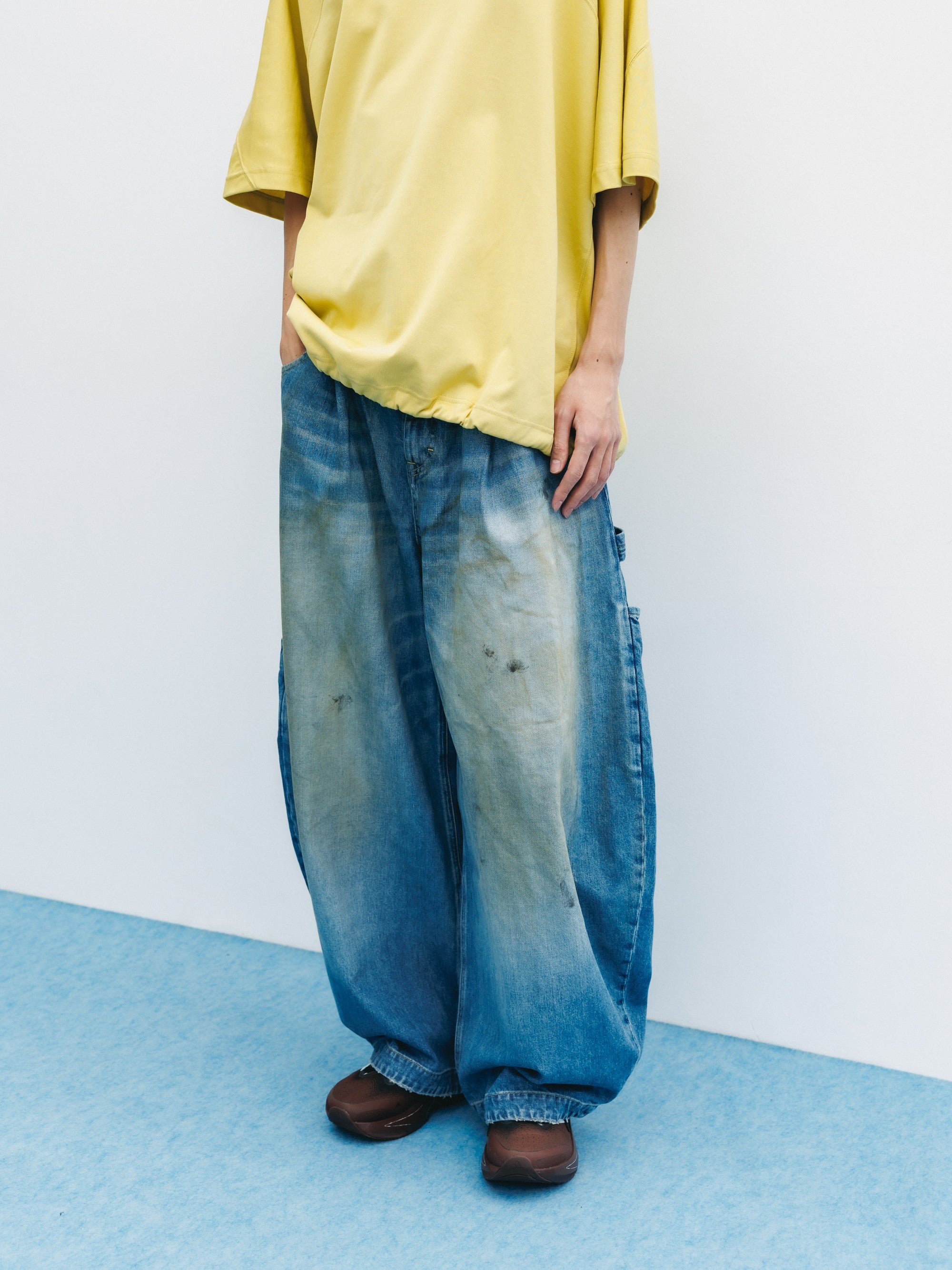 VINTAGE DYED SELVEDGE DENIM CITY MASSIVE UTILITY PANTS (VINTAGE LIGHT INDIGO)