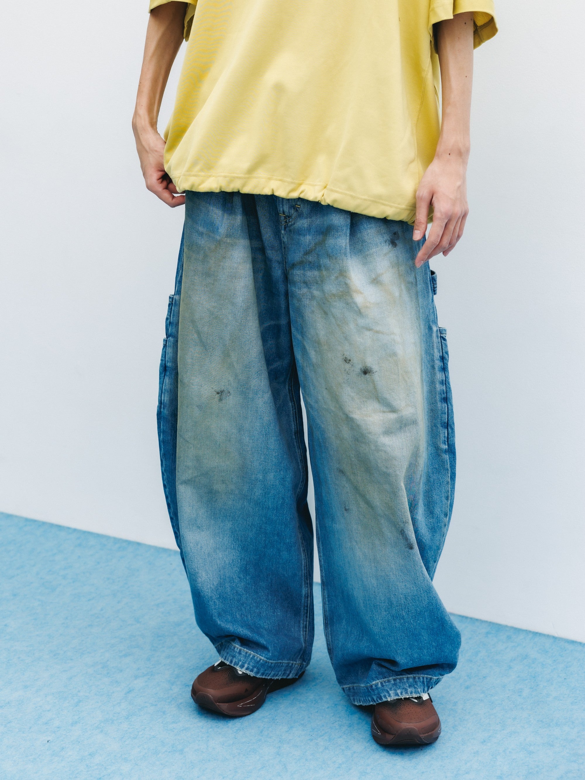 VINTAGE DYED SELVEDGE DENIM CITY MASSIVE UTILITY PANTS (VINTAGE LIGHT INDIGO)