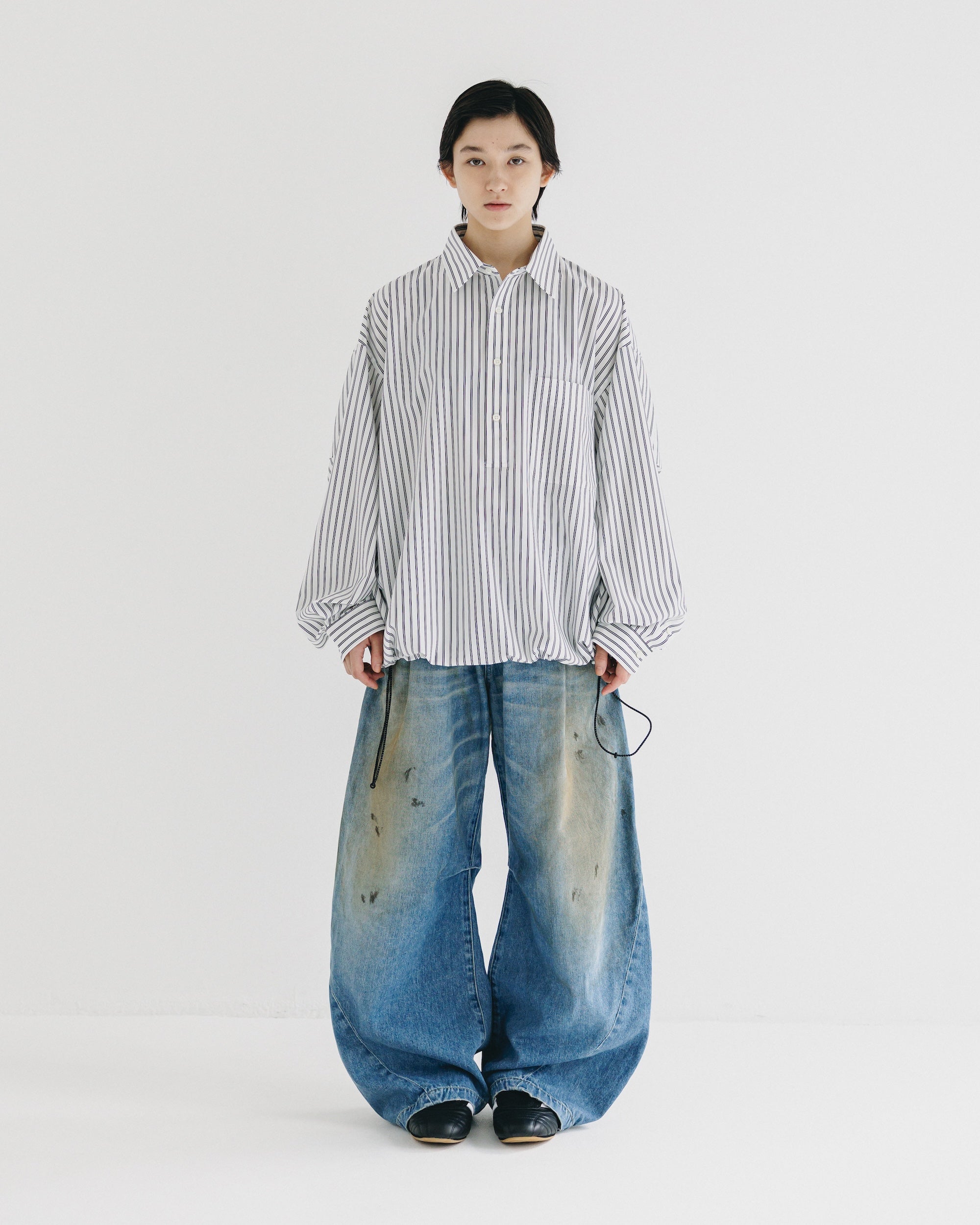 【9.27 SAT 20:00- IN STOCK】46G KNIT EVERYDAY PULLOVER L/S SHIRT (WHITE STRIPE)