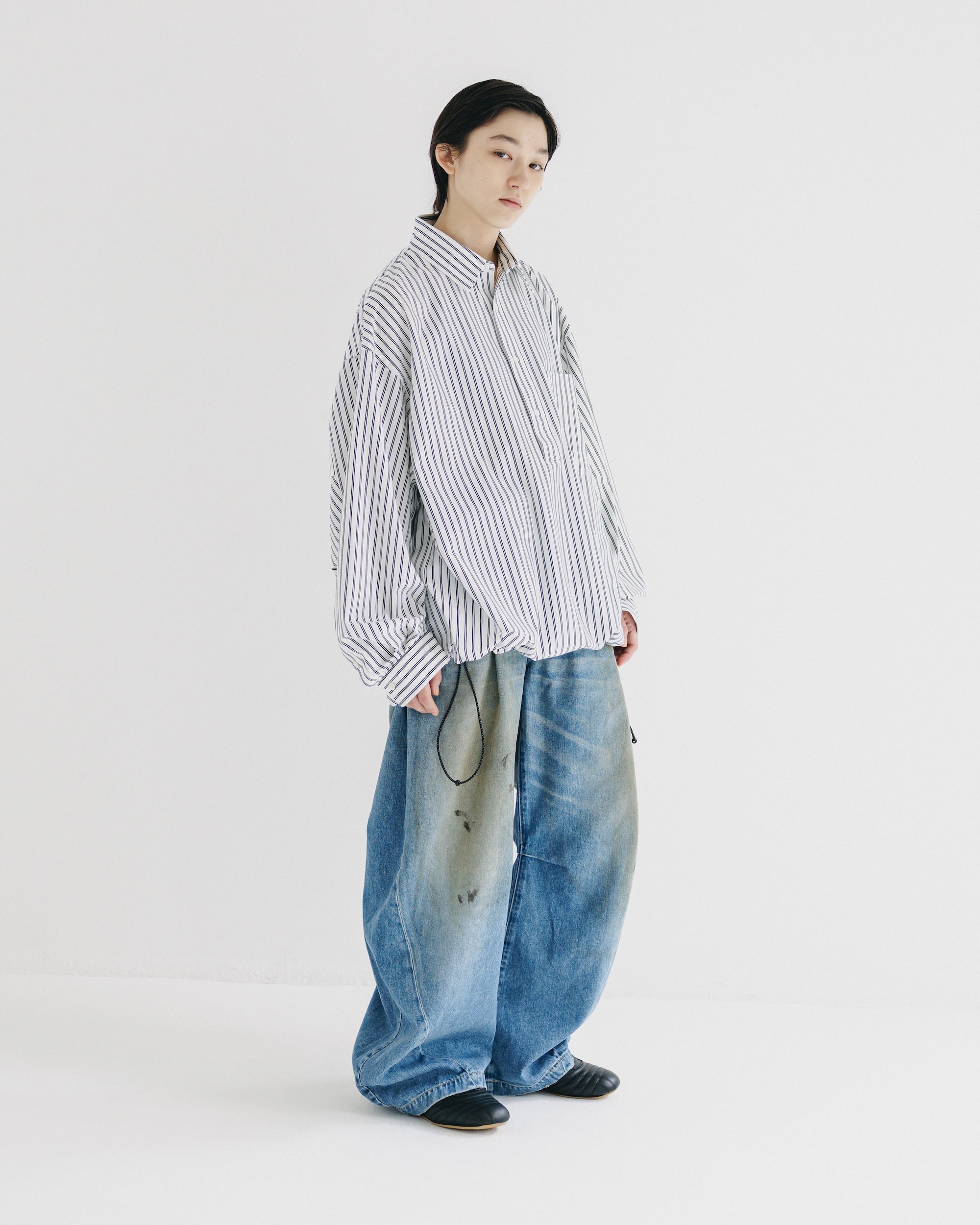 【9.27 SAT 20:00- IN STOCK】46G KNIT EVERYDAY PULLOVER L/S SHIRT (WHITE STRIPE)