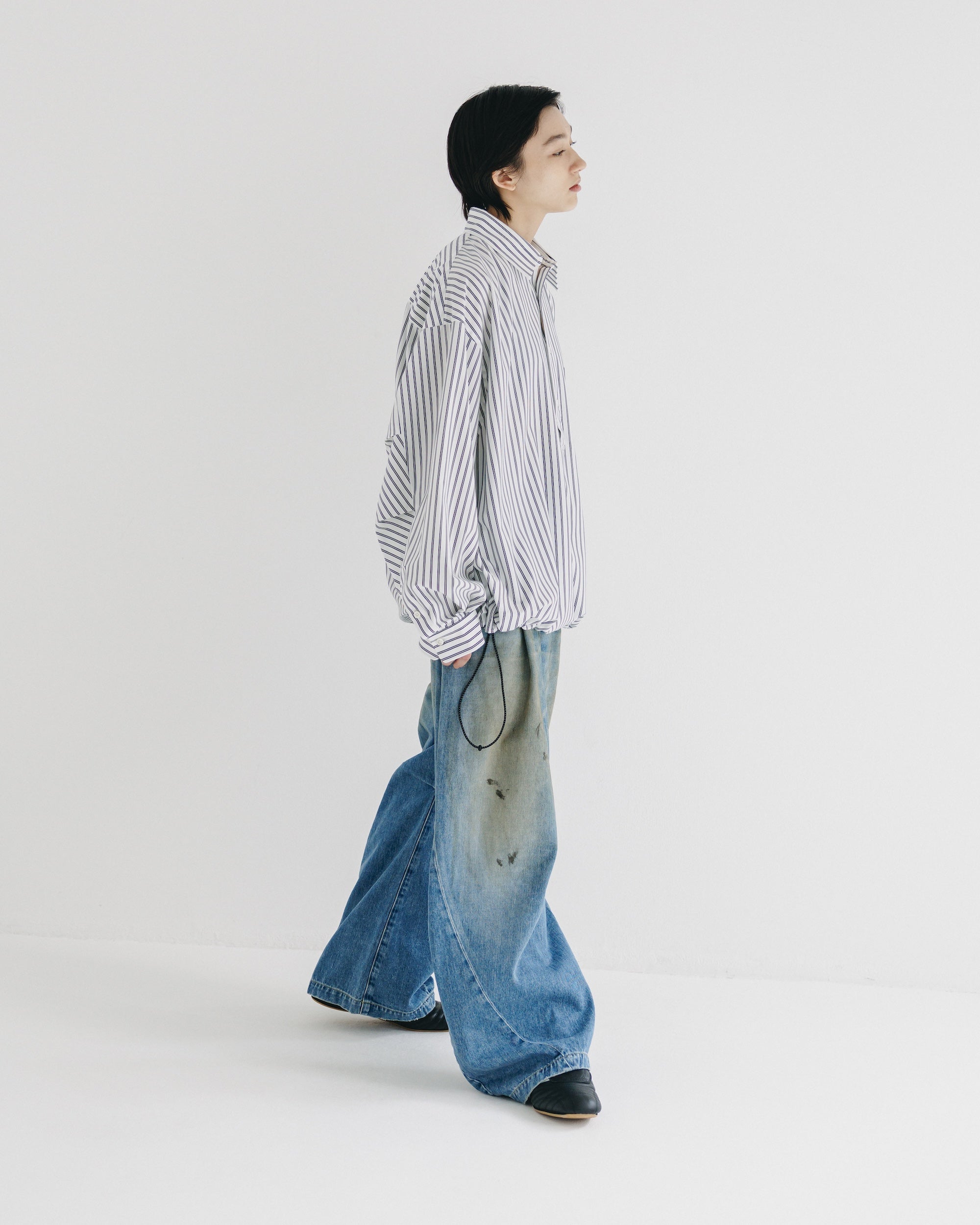 【9.27 SAT 20:00- IN STOCK】46G KNIT EVERYDAY PULLOVER L/S SHIRT (WHITE STRIPE)