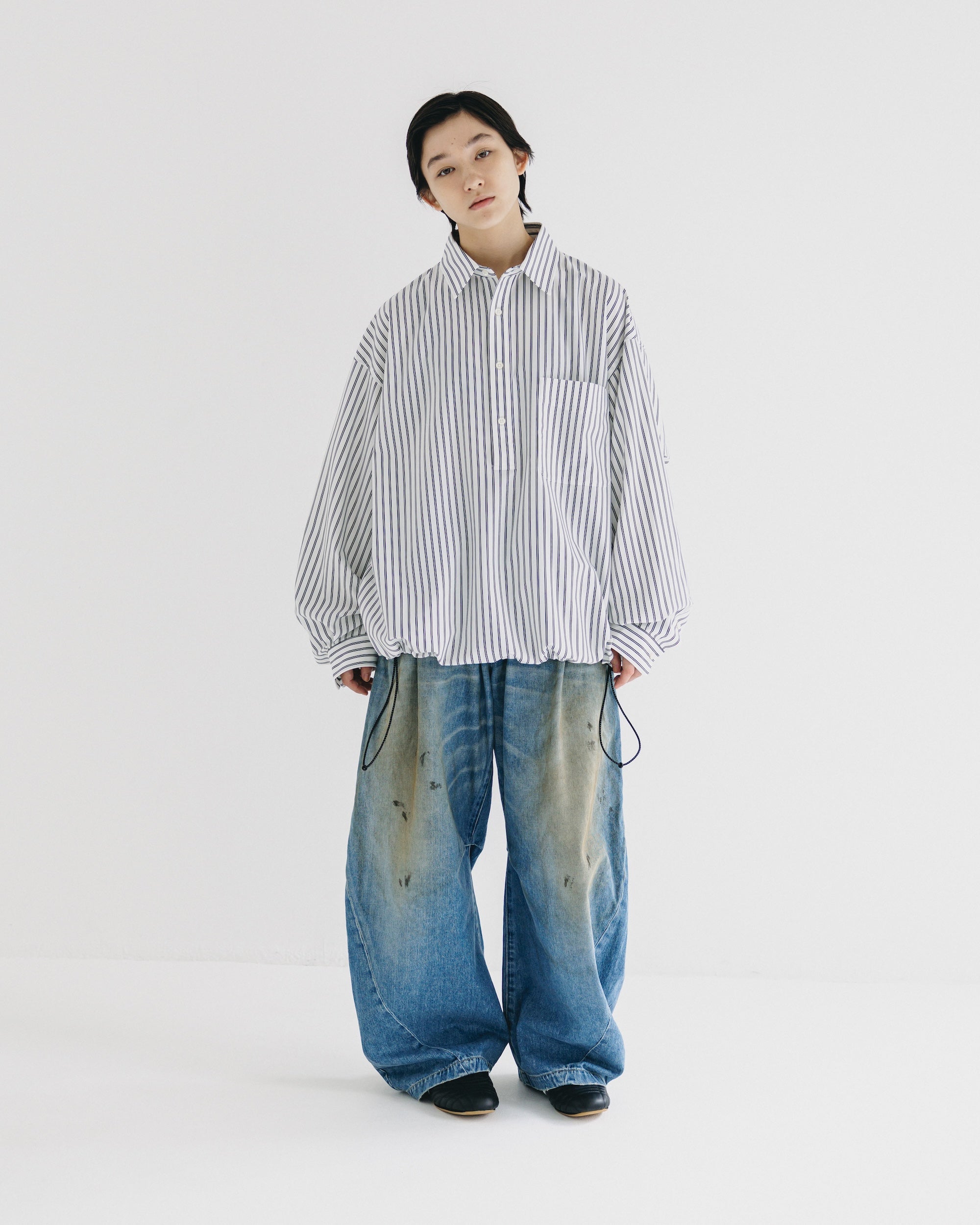 【9.27 SAT 20:00- IN STOCK】46G KNIT EVERYDAY PULLOVER L/S SHIRT (WHITE STRIPE)