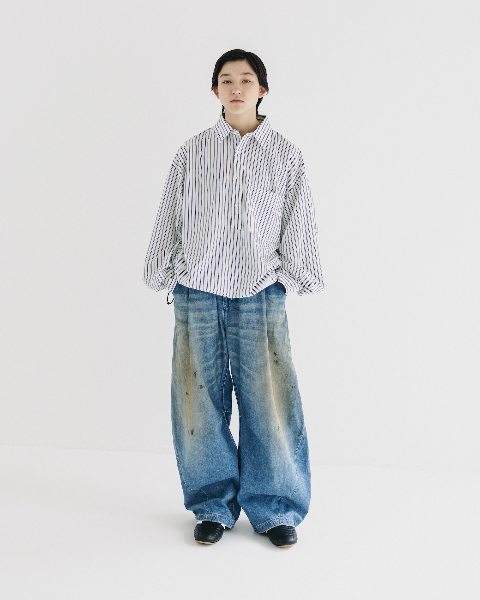 【9.27 SAT 20:00- IN STOCK】46G KNIT EVERYDAY PULLOVER L/S SHIRT (WHITE STRIPE)