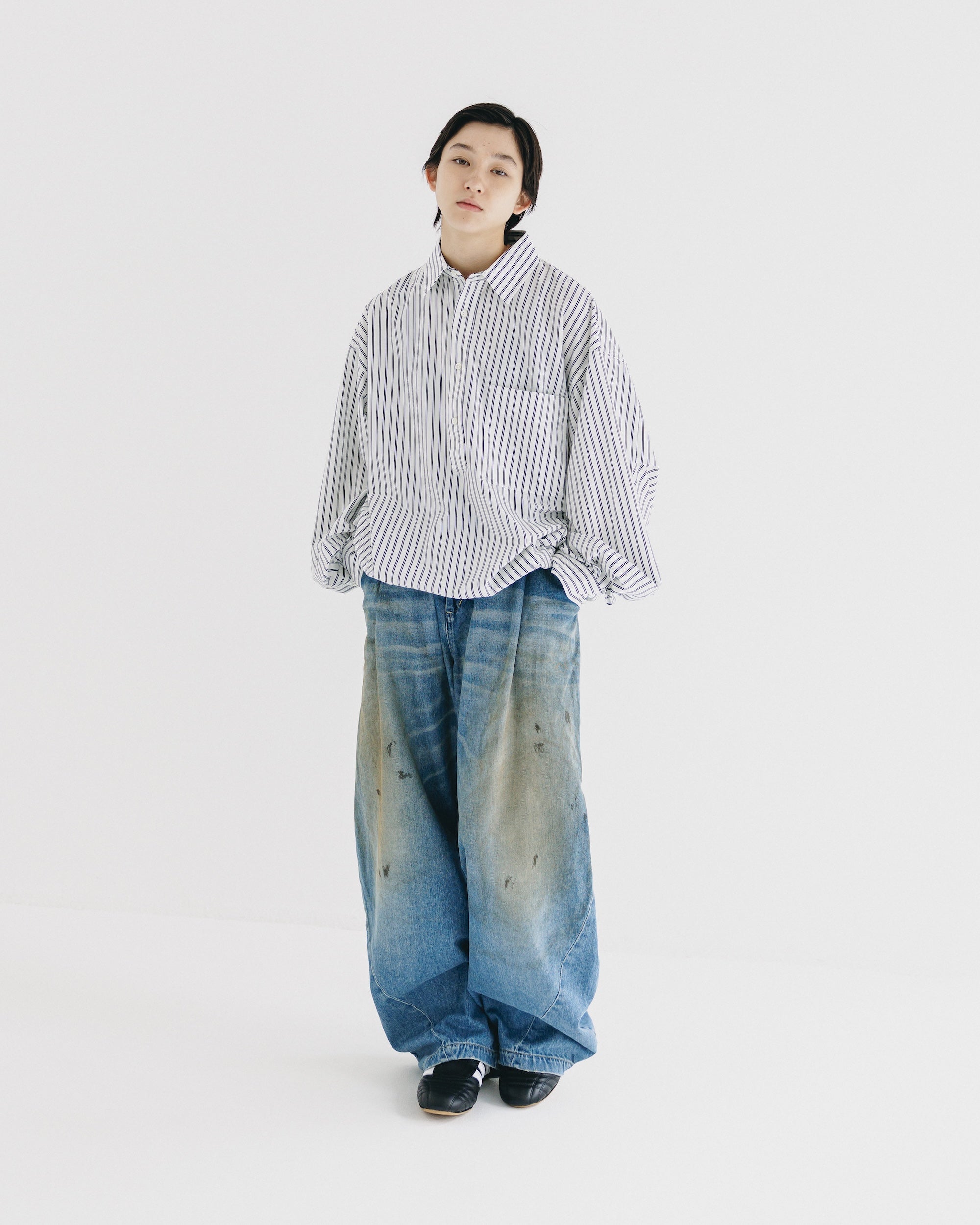 【9.27 SAT 20:00- IN STOCK】46G KNIT EVERYDAY PULLOVER L/S SHIRT (WHITE STRIPE)