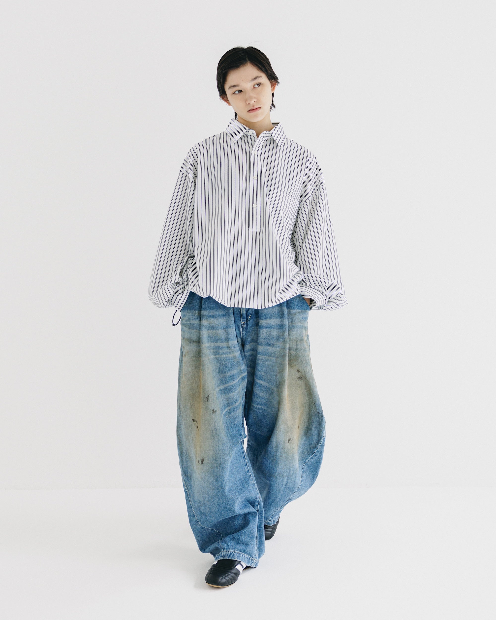 【9.27 SAT 20:00- IN STOCK】46G KNIT EVERYDAY PULLOVER L/S SHIRT (WHITE STRIPE)