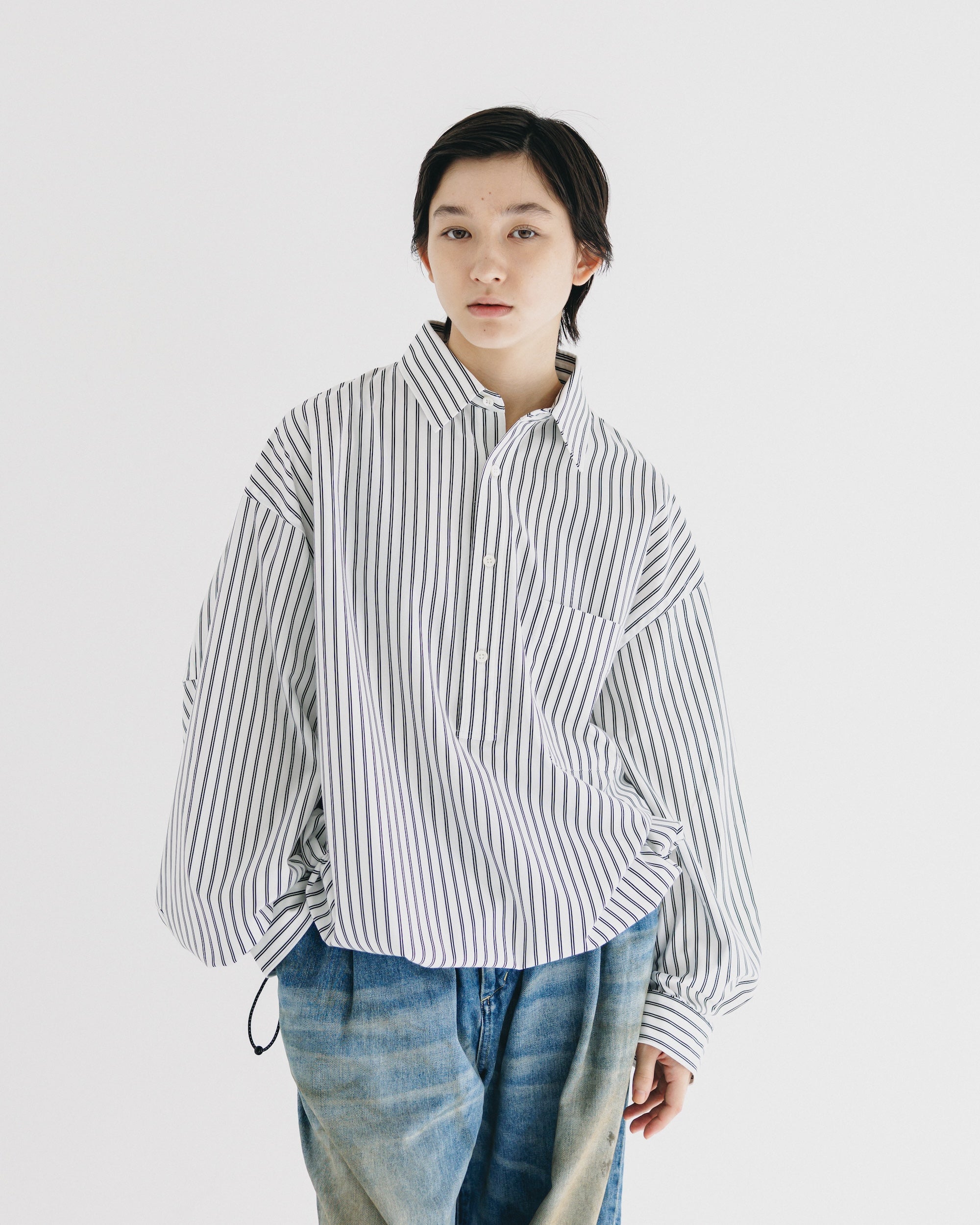 【9.27 SAT 20:00- IN STOCK】46G KNIT EVERYDAY PULLOVER L/S SHIRT (WHITE STRIPE)