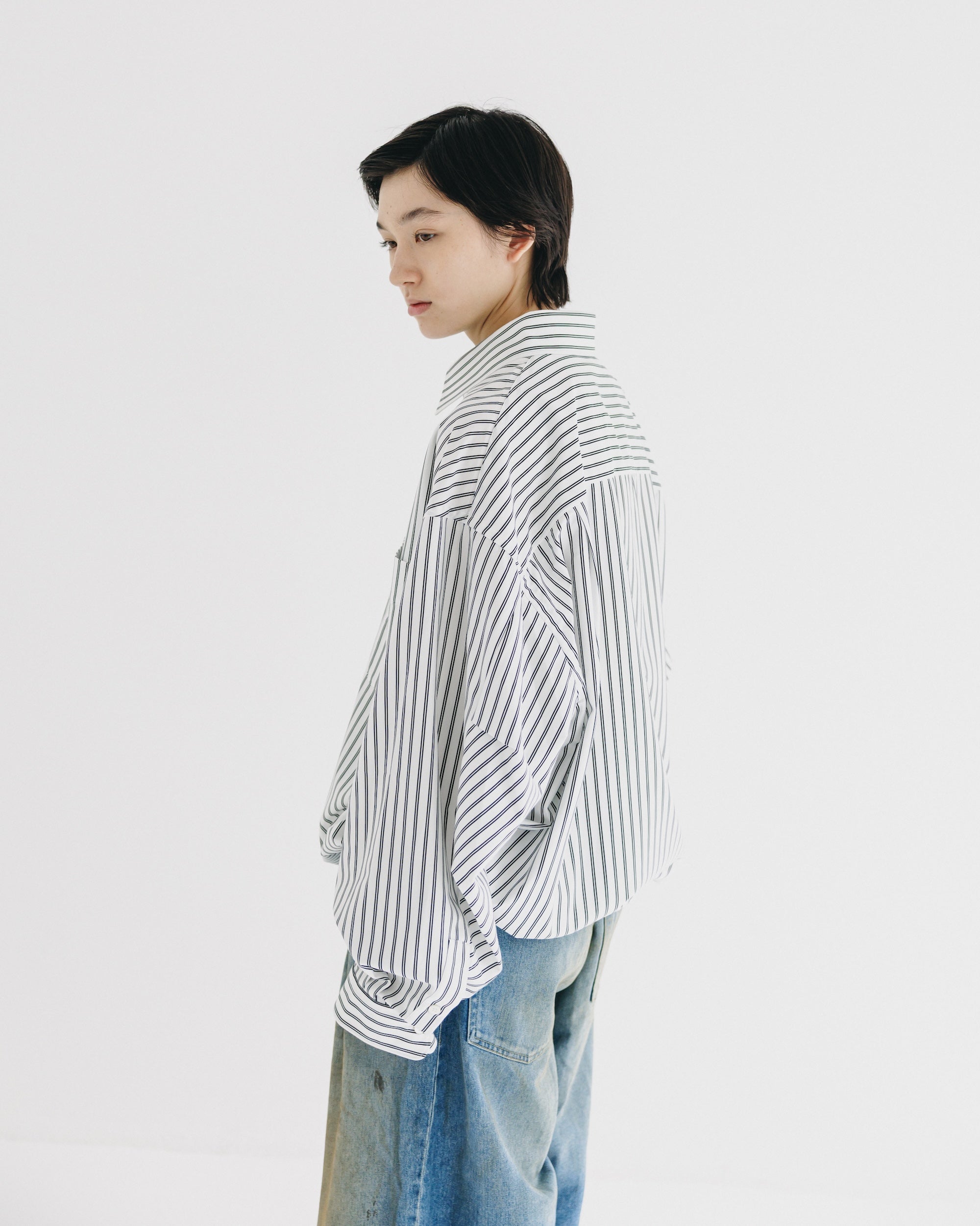 【9.27 SAT 20:00- IN STOCK】46G KNIT EVERYDAY PULLOVER L/S SHIRT (WHITE STRIPE)