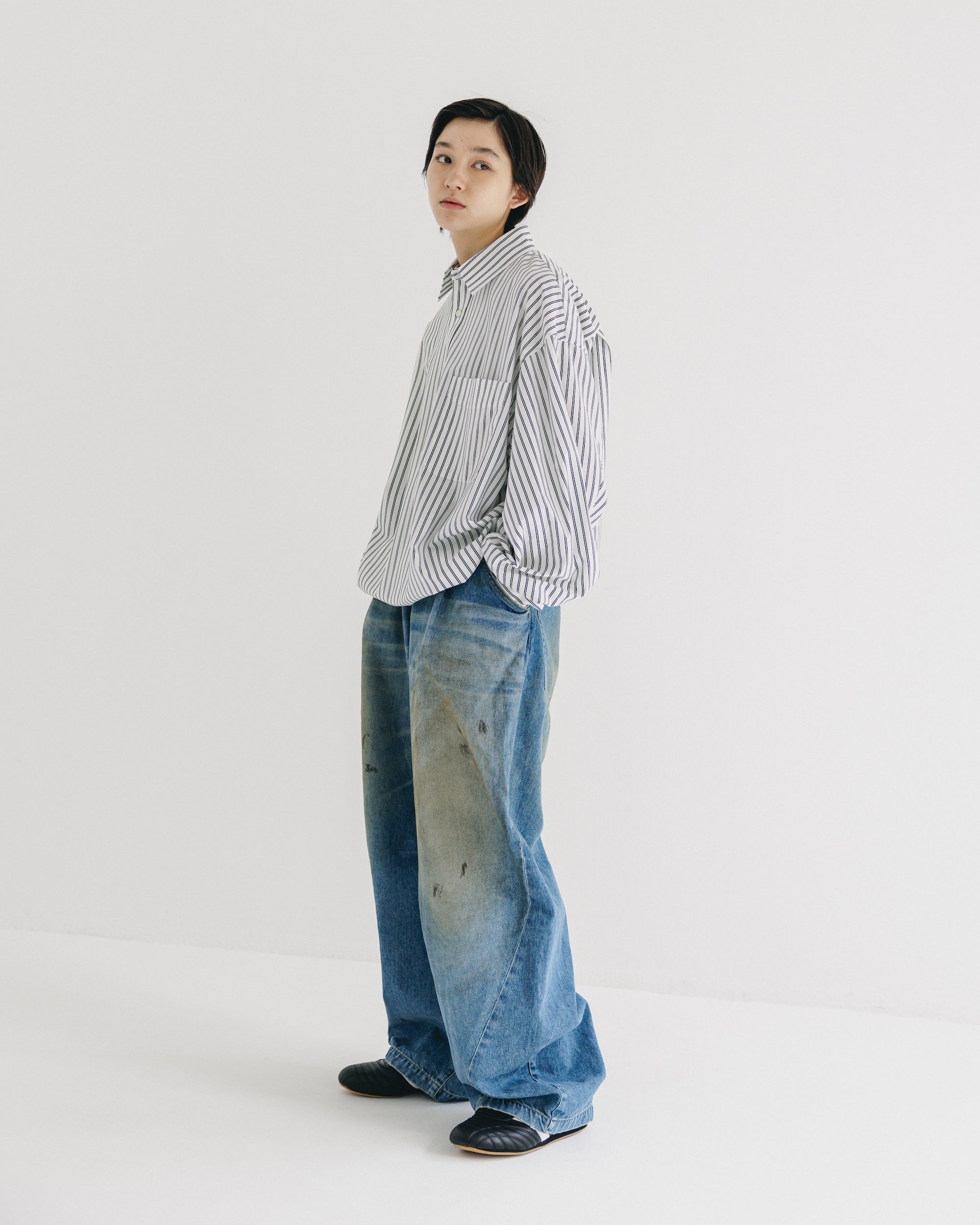 【9.27 SAT 20:00- IN STOCK】46G KNIT EVERYDAY PULLOVER L/S SHIRT (WHITE STRIPE)