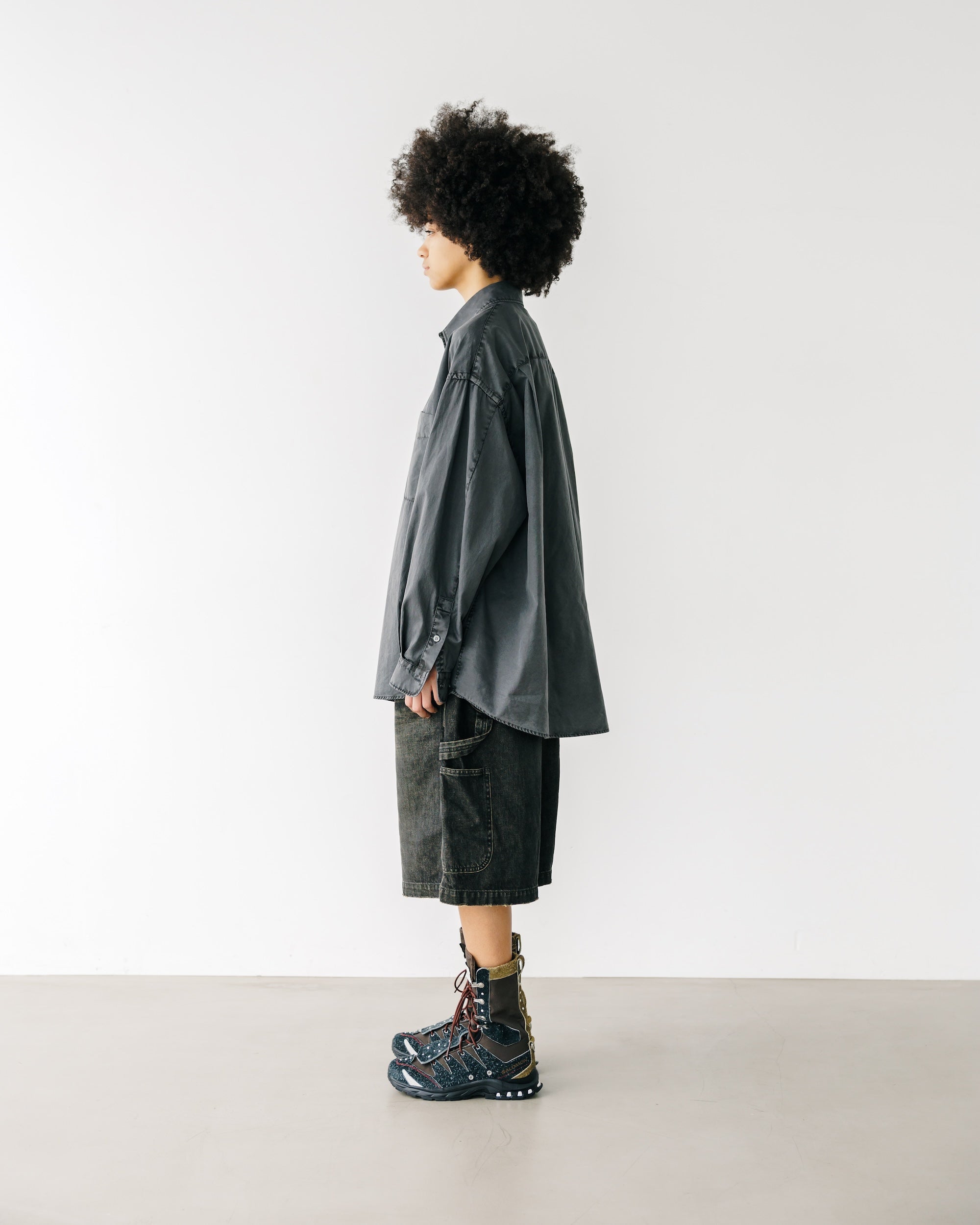 VINTAGE DYED SELVEDGE DENIM WORKER HALF PANTS (VINTAGE BLACK)