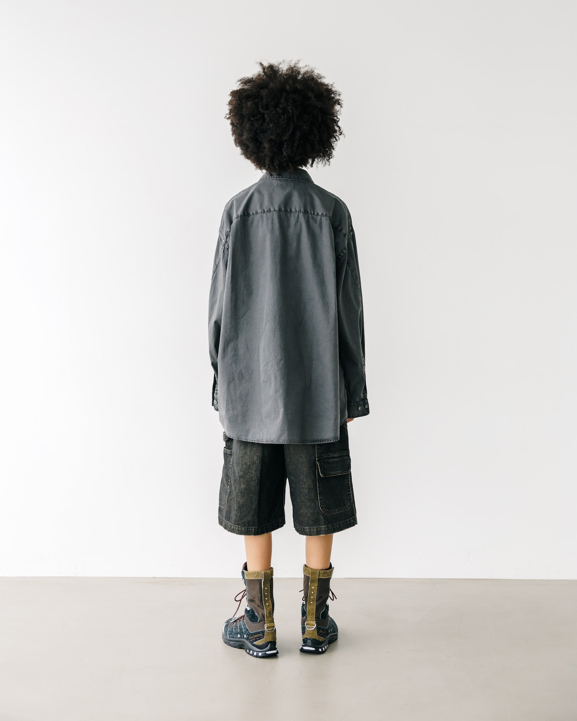 VINTAGE DYED SELVEDGE DENIM WORKER HALF PANTS (VINTAGE BLACK)