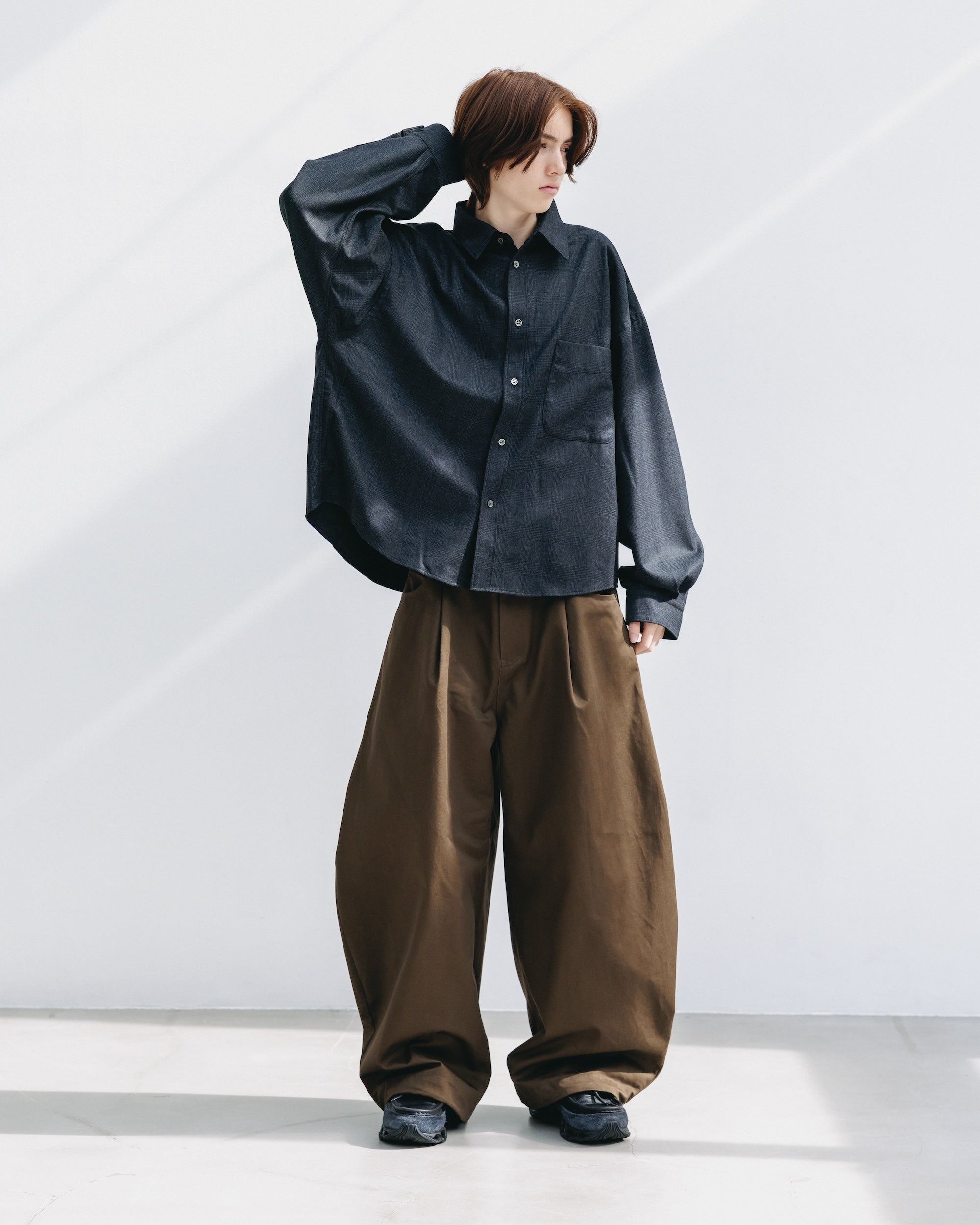 【11.12 WED 20:00- IN STOCK】LIGHT FLANNEL CROPPED LENGTH EVERYDAY L/S SHIRT (GLEN CHECK(GRAY))