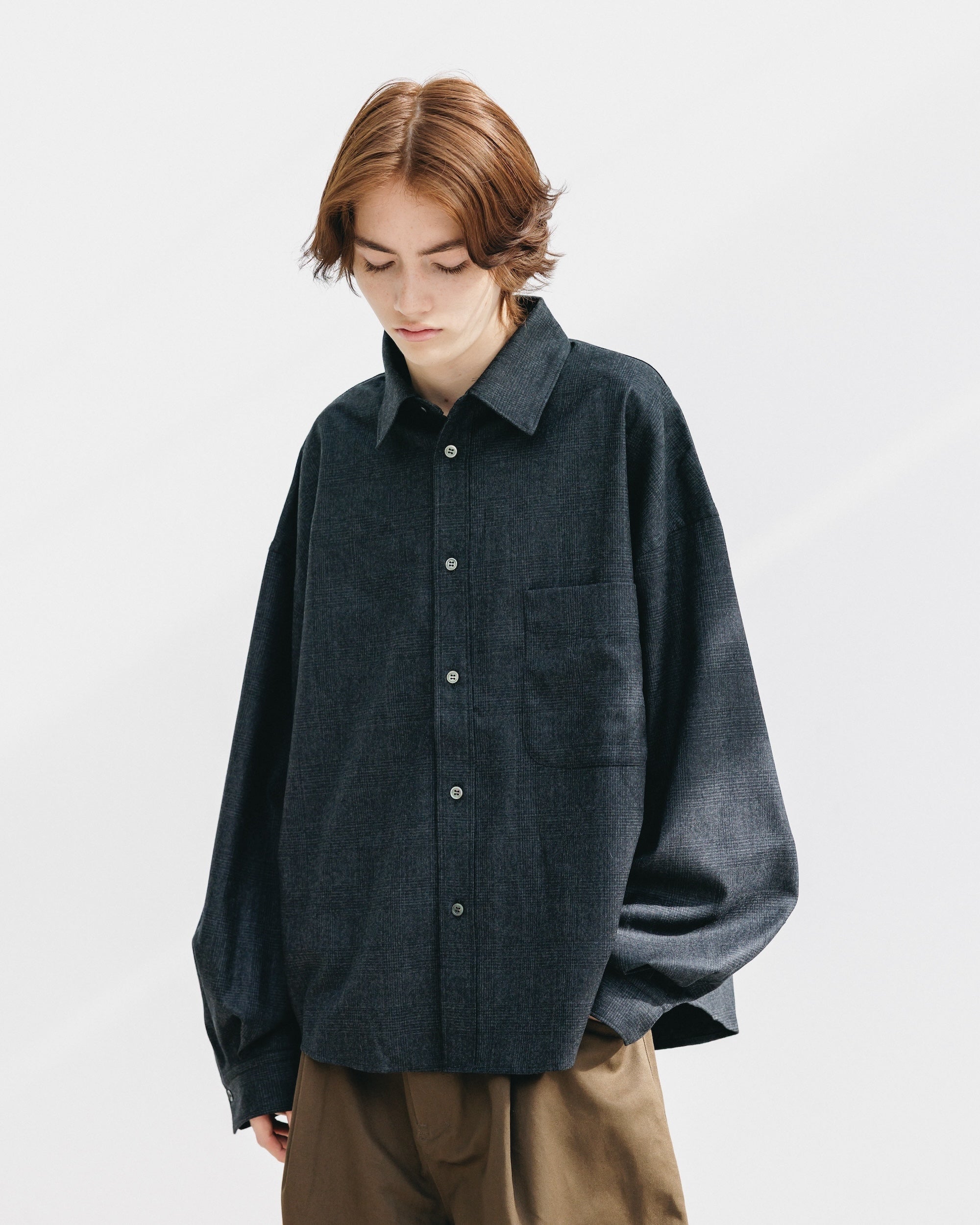 【11.12 WED 20:00- IN STOCK】LIGHT FLANNEL CROPPED LENGTH EVERYDAY L/S SHIRT (GLEN CHECK(GRAY))