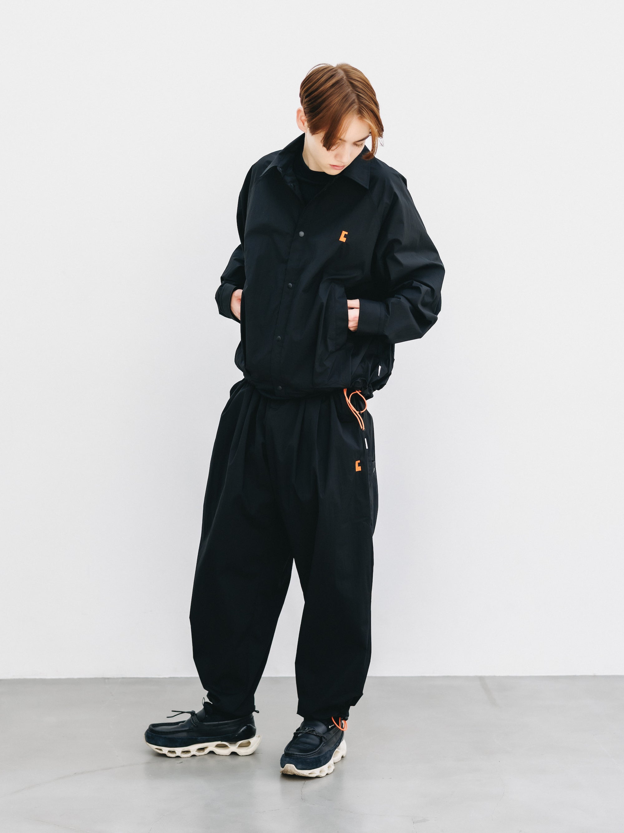 "C” CRISPY NYLON CITY UNIFORM BALLOON L/S SHIRT JACKET (BLACK×ORANGE)