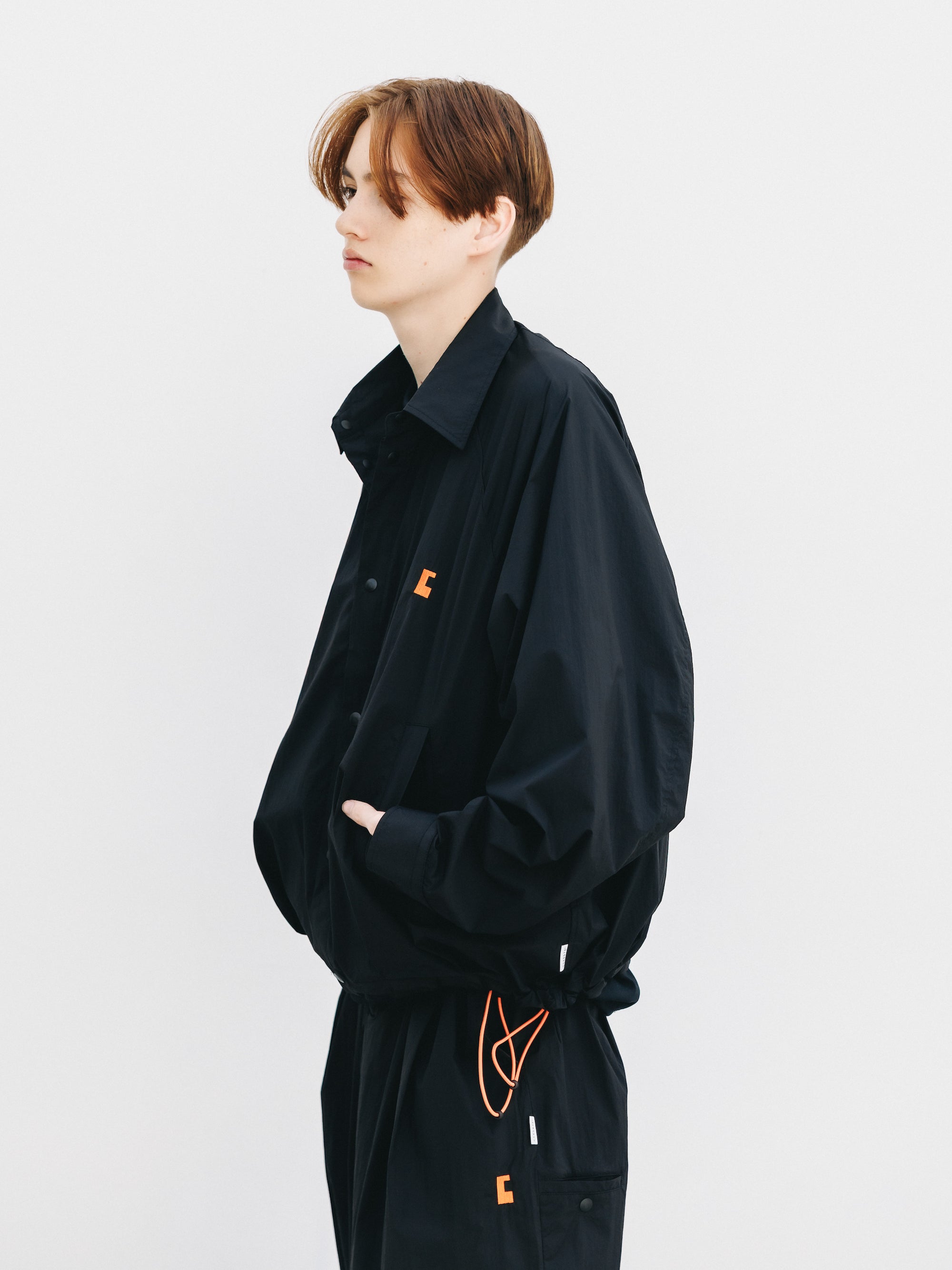 C” CRISPY NYLON CITY UNIFORM BALLOON L/S SHIRT JACKET (BLACK×ORANGE)