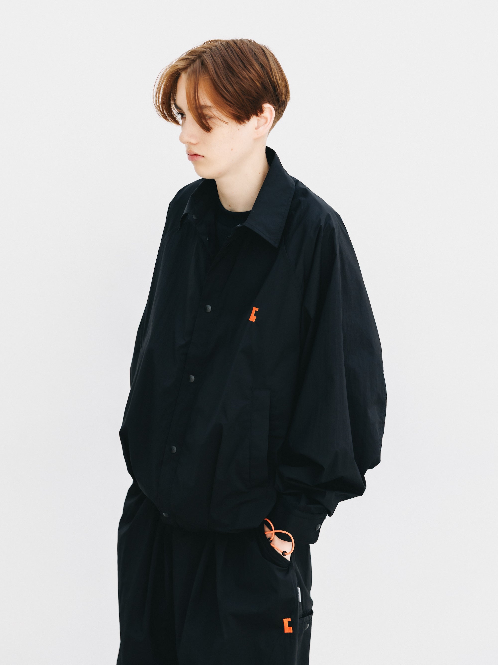 "C” CRISPY NYLON CITY UNIFORM BALLOON L/S SHIRT JACKET (BLACK×ORANGE)