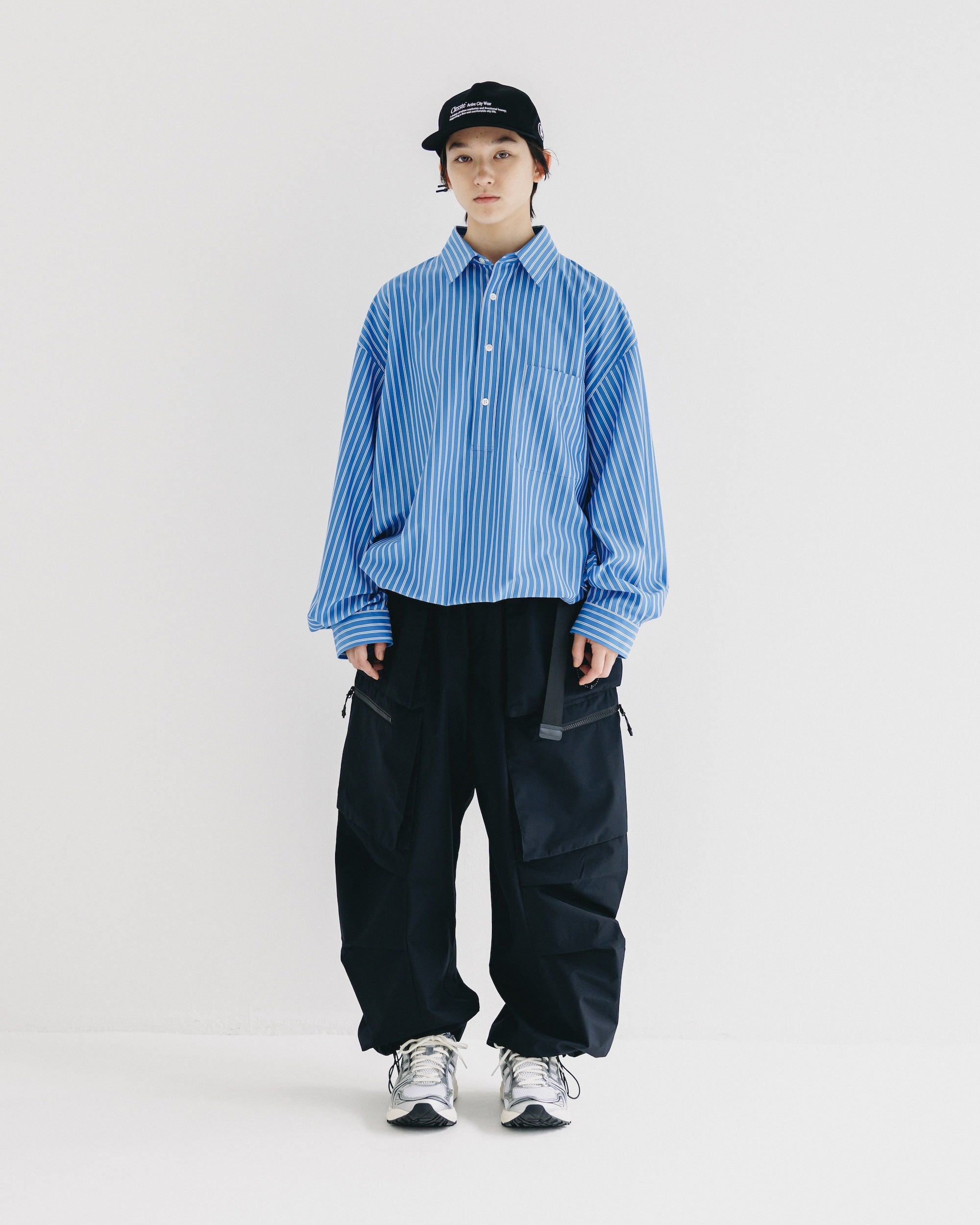 【9.27 SAT 20:00- IN STOCK】46G KNIT EVERYDAY PULLOVER L/S SHIRT (SAX BLUE STRIPE).