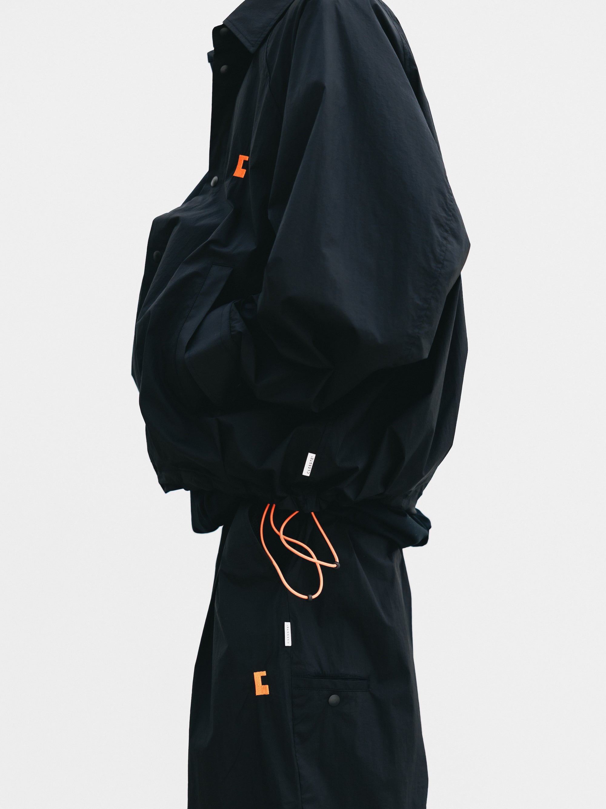 "C” CRISPY NYLON CITY UNIFORM BALLOON L/S SHIRT JACKET (BLACK×ORANGE)