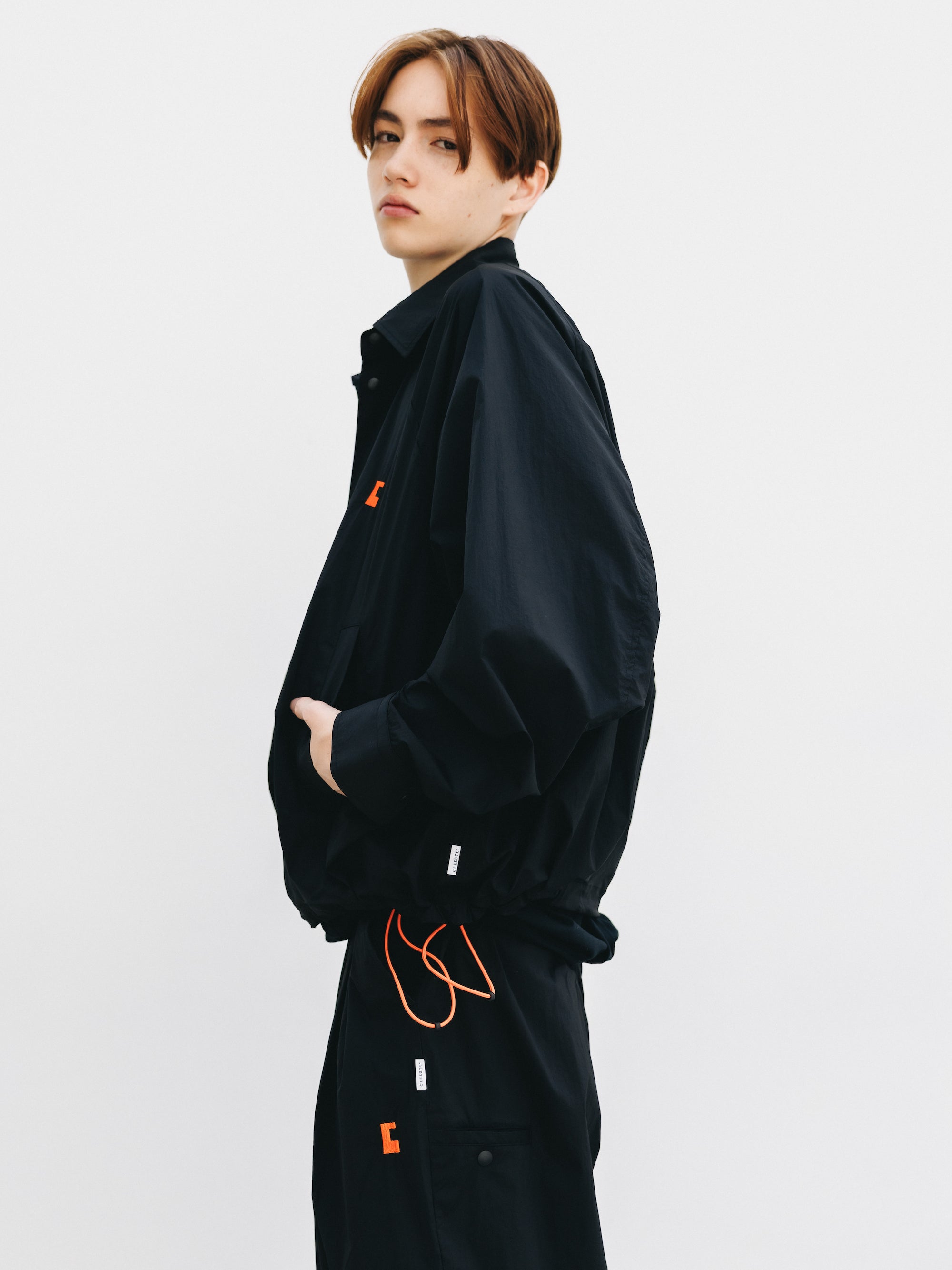 完売 CLESSTE NYLON CITY UNIFORM JACKET 黒 1 C” CRISPY NYLON CITY UNIFORM BALLOON L/S SHIRT JACKET (BLACK×ORANGE)