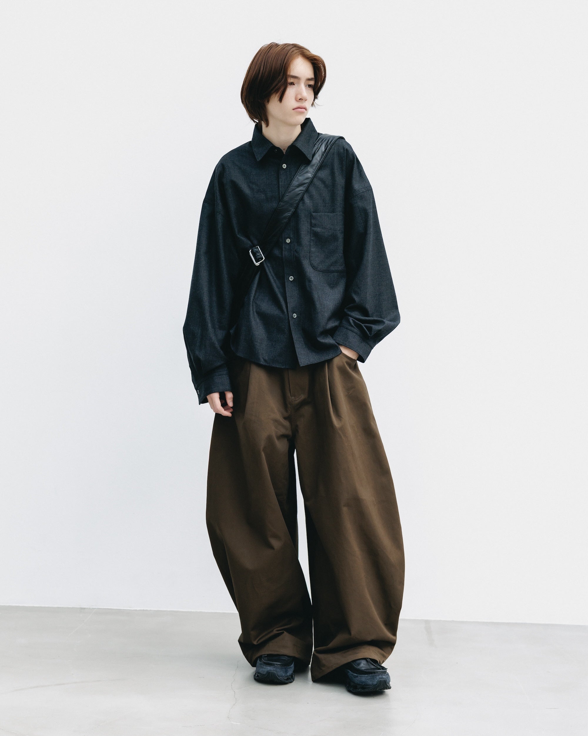 【11.12 WED 20:00- IN STOCK】LIGHT FLANNEL CROPPED LENGTH EVERYDAY L/S SHIRT (GLEN CHECK(GRAY))