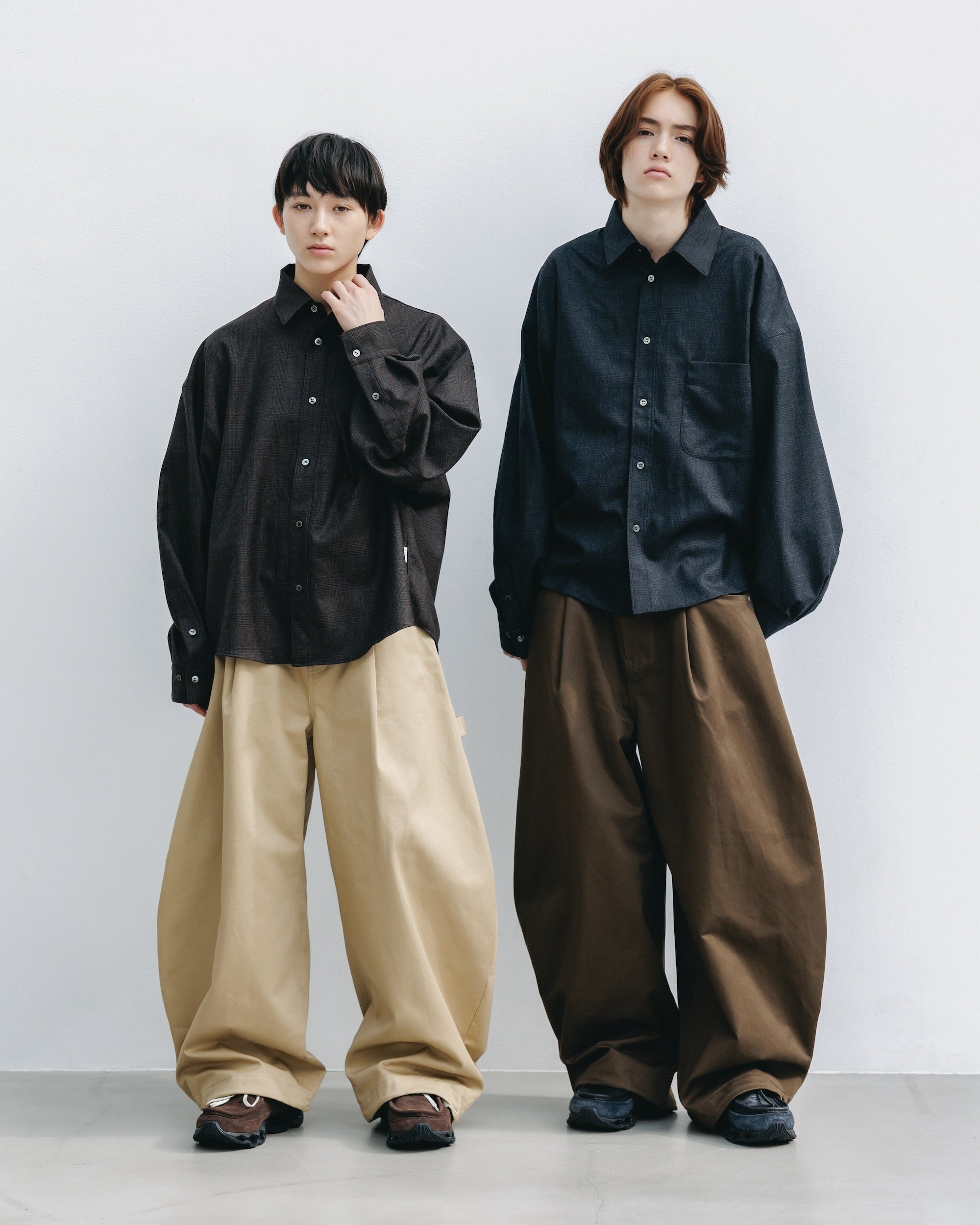 【11.12 WED 20:00- IN STOCK】LIGHT FLANNEL CROPPED LENGTH EVERYDAY L/S SHIRT (GLEN CHECK(GRAY))